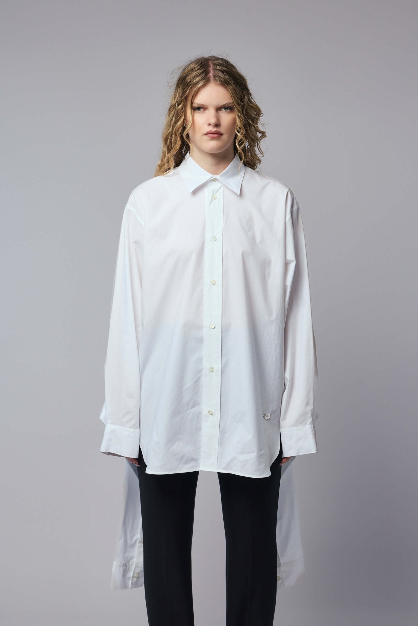 Oversize Shirt with Hood Sleeve Scarf Detail