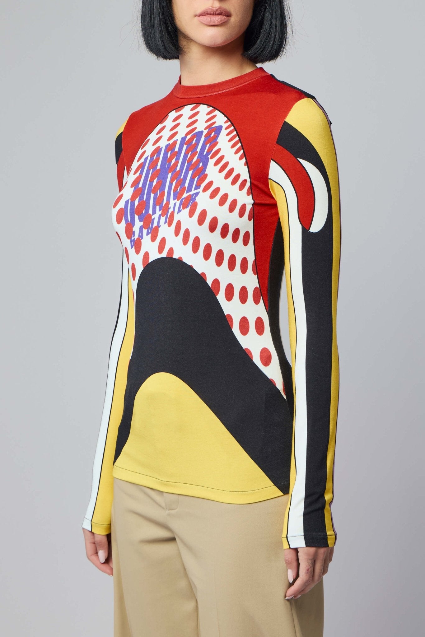 Stretch Cotton Long Sleeves Top Printed "body Map" With Logo And Dots