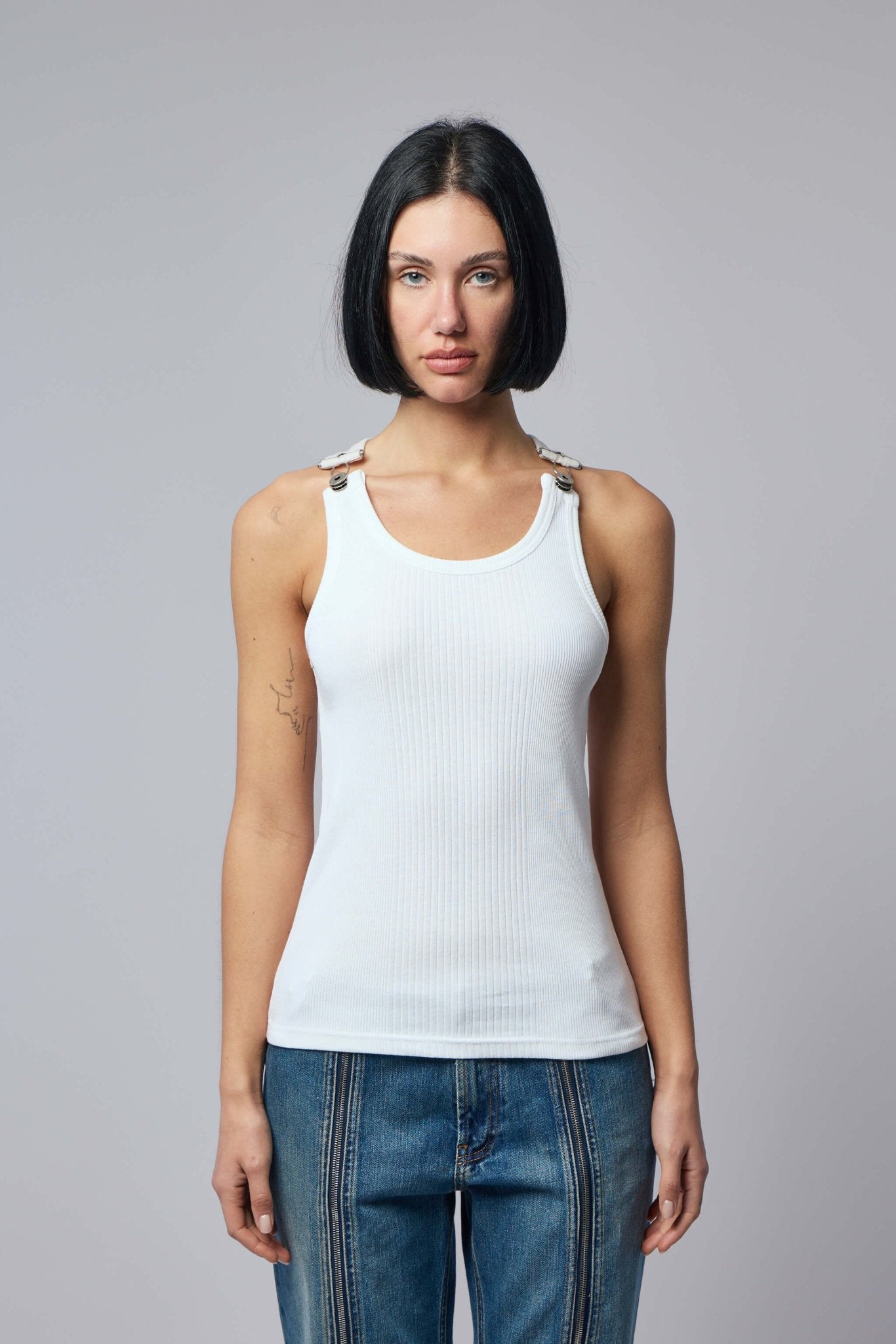 Overall Buckles Ribbed Tank Top