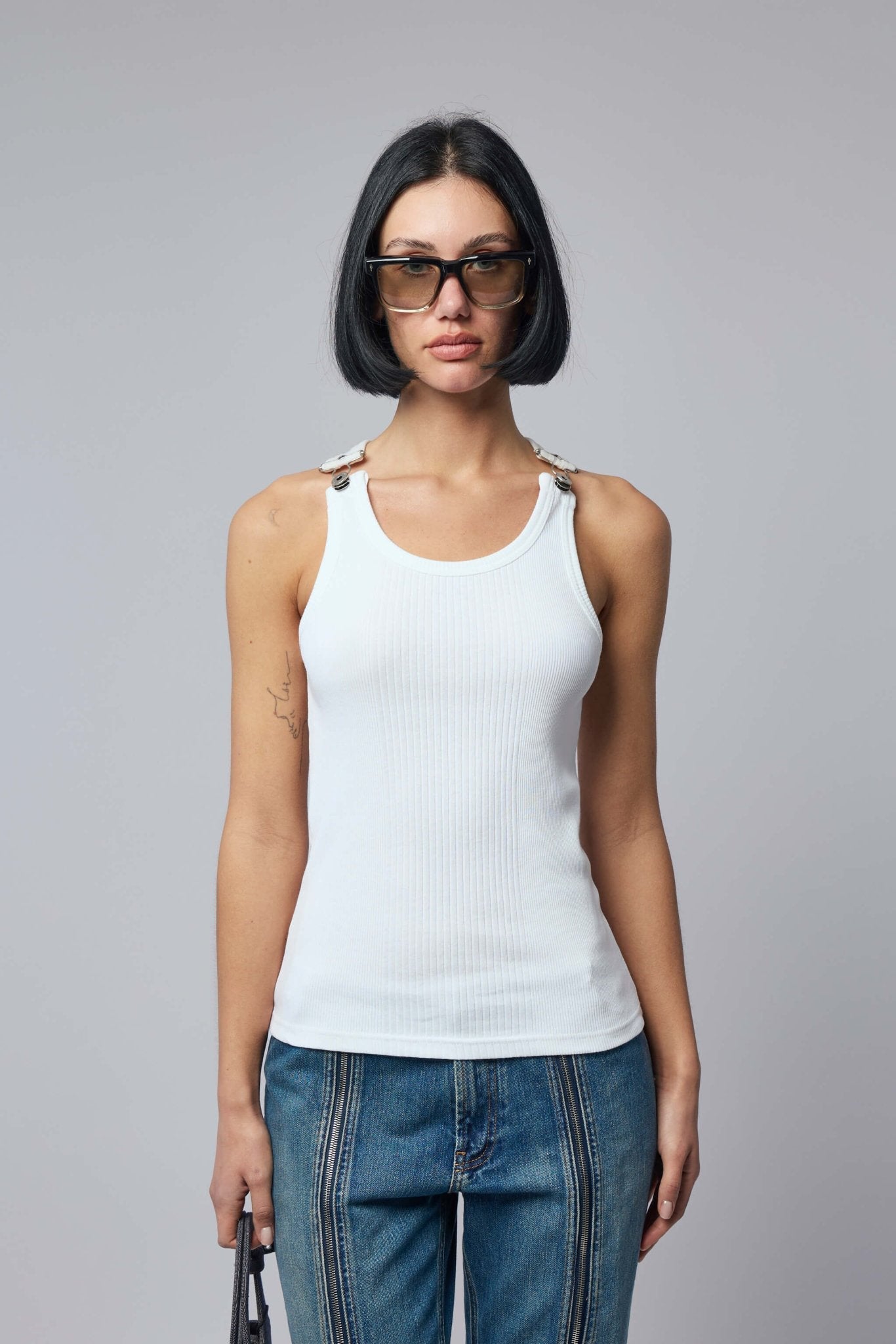 Overall Buckles Ribbed Tank Top