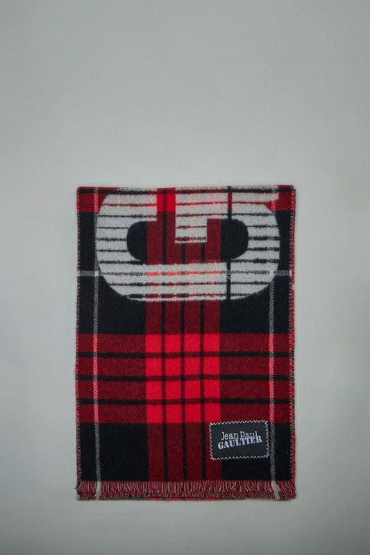 Tartan Wool Scarf with Gaultier Logo
