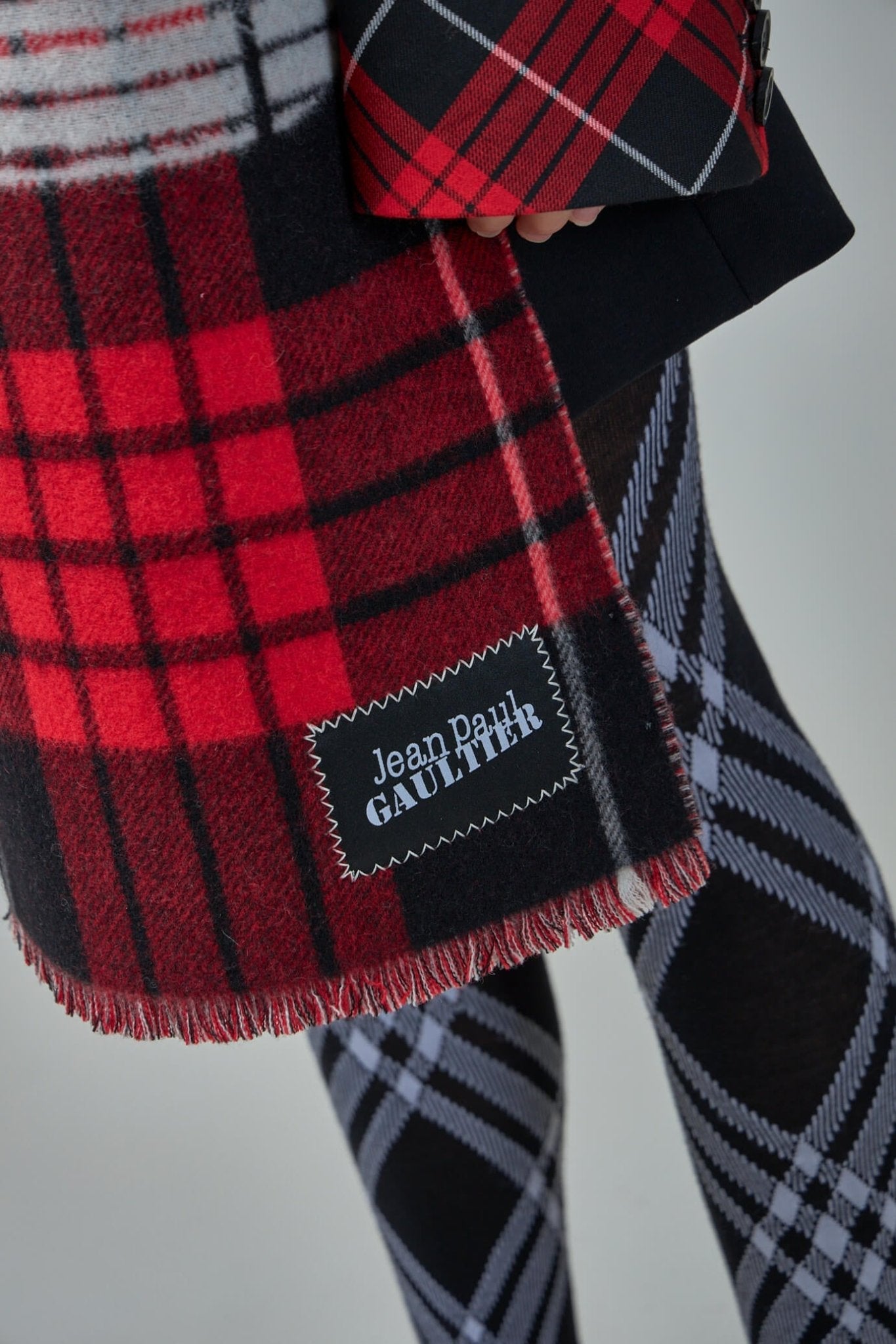 Tartan Wool Scarf with Gaultier Logo