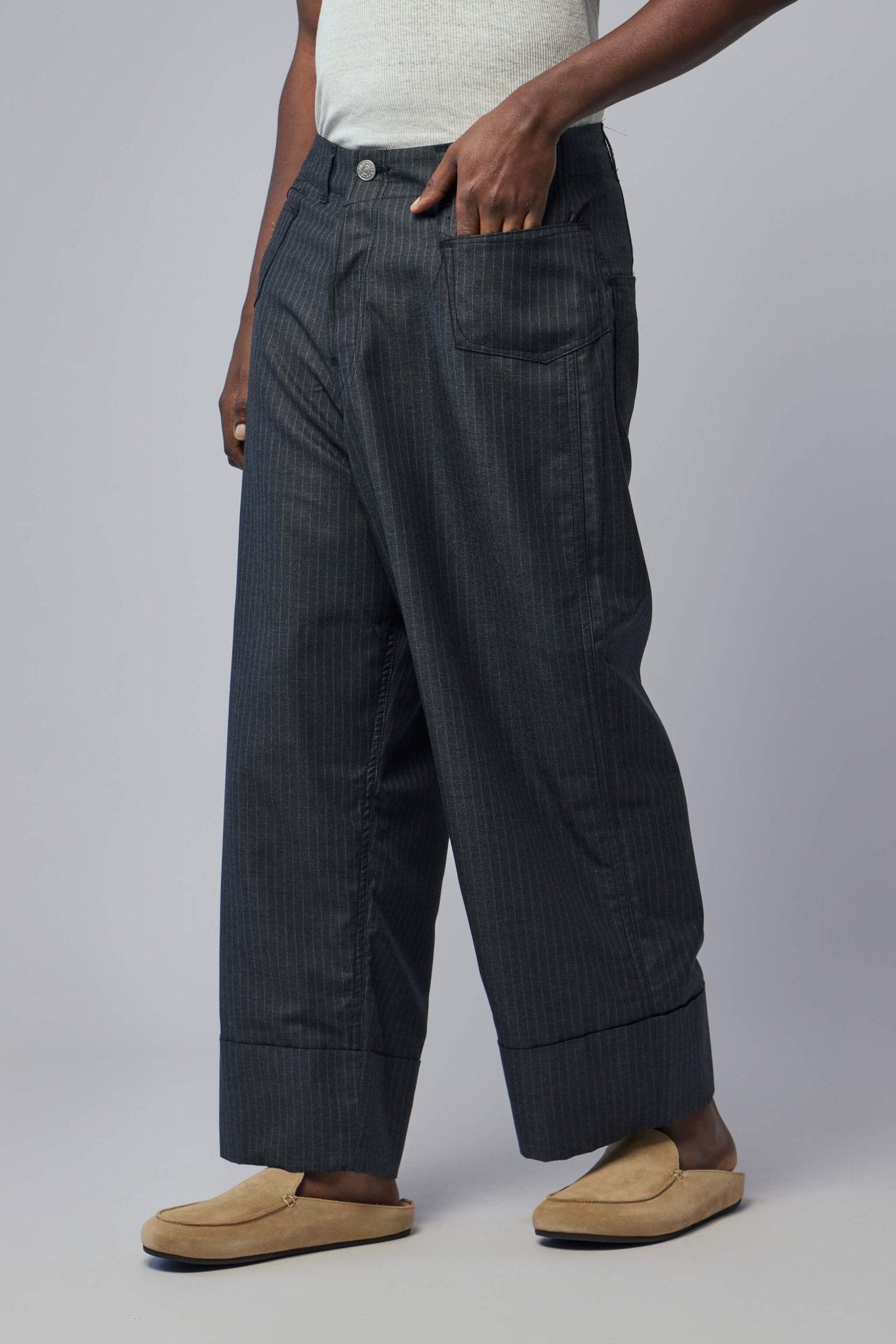Wide-Leg Pinstripe Pants