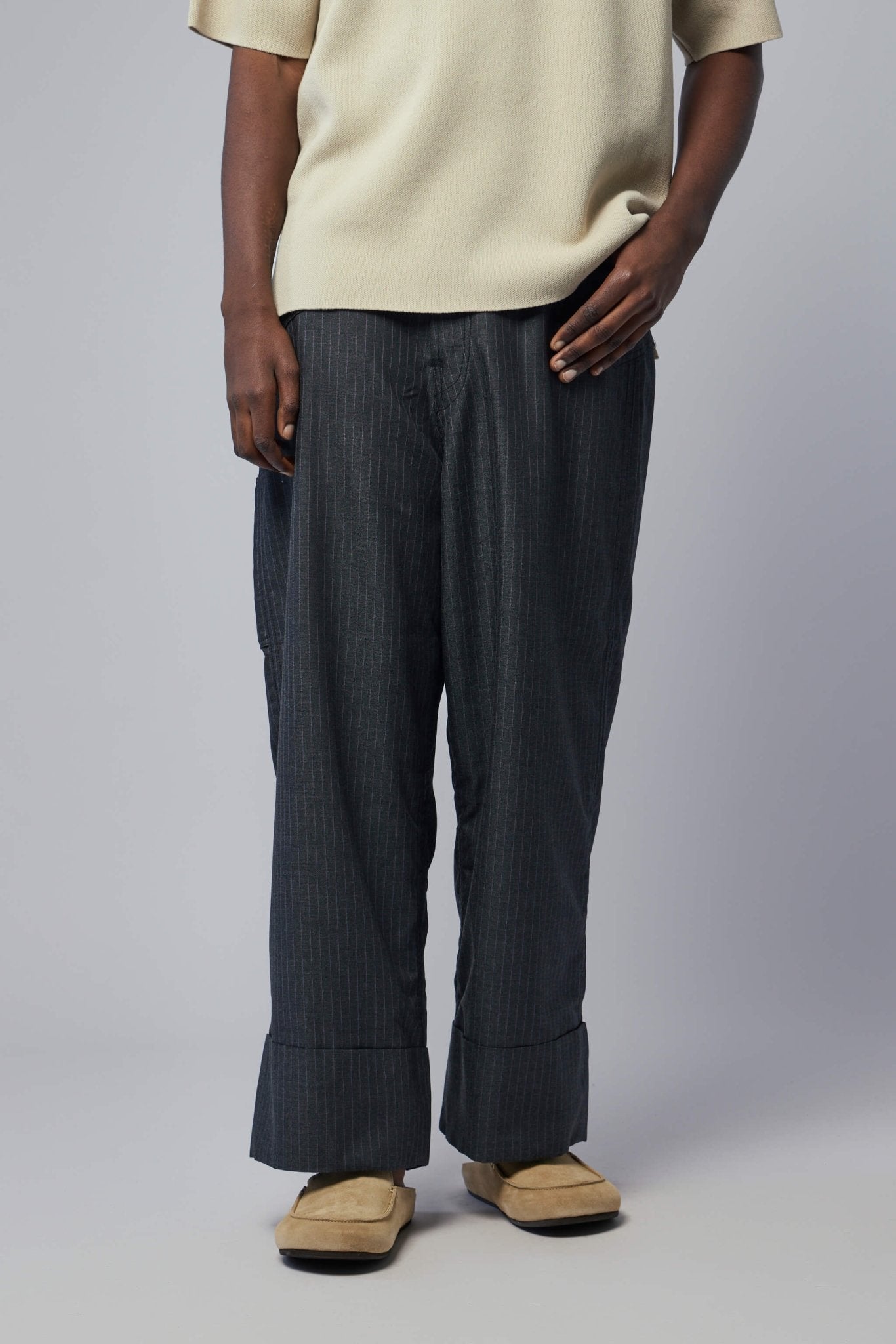 Wide-Leg Pinstripe Pants