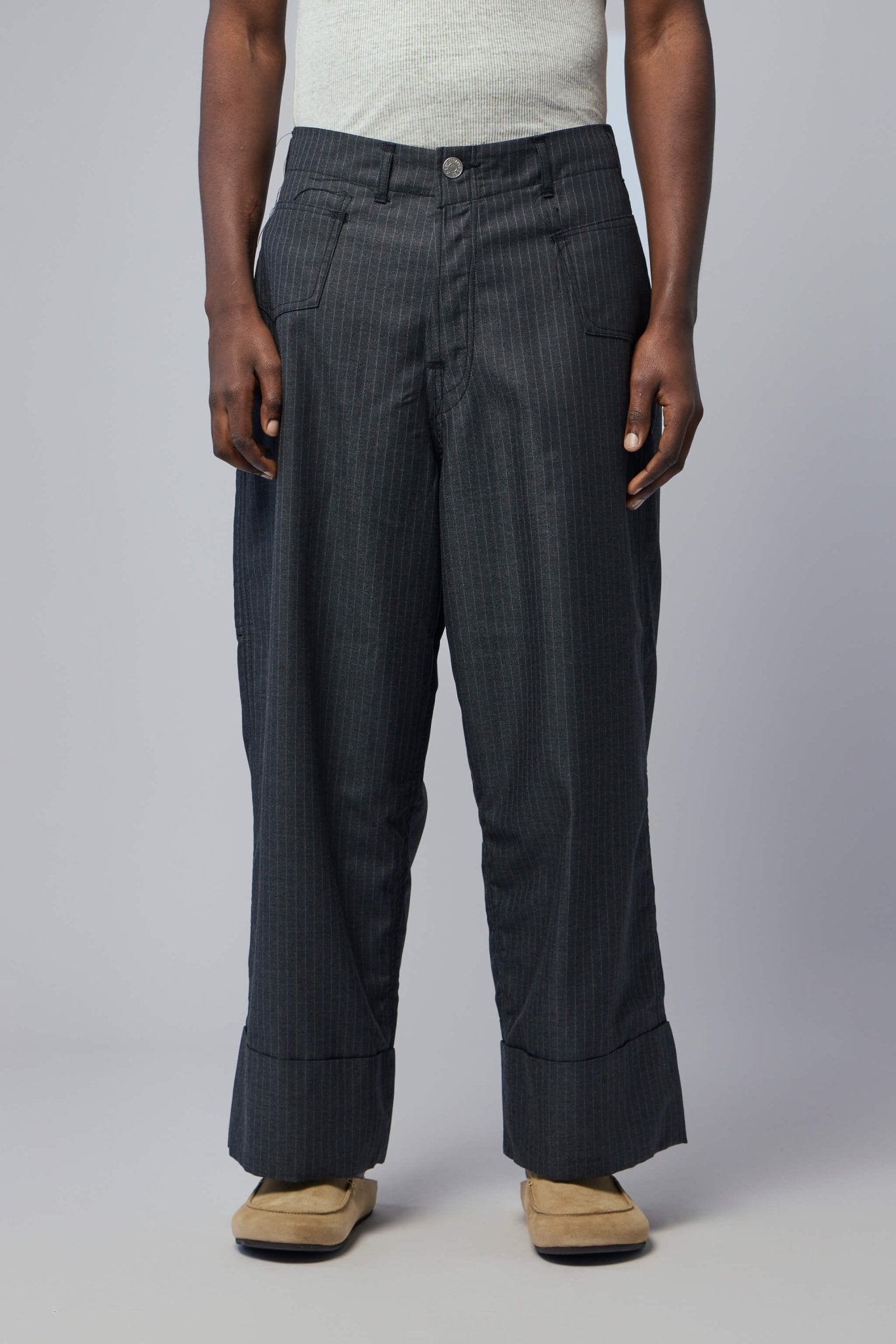 Wide-Leg Pinstripe Pants