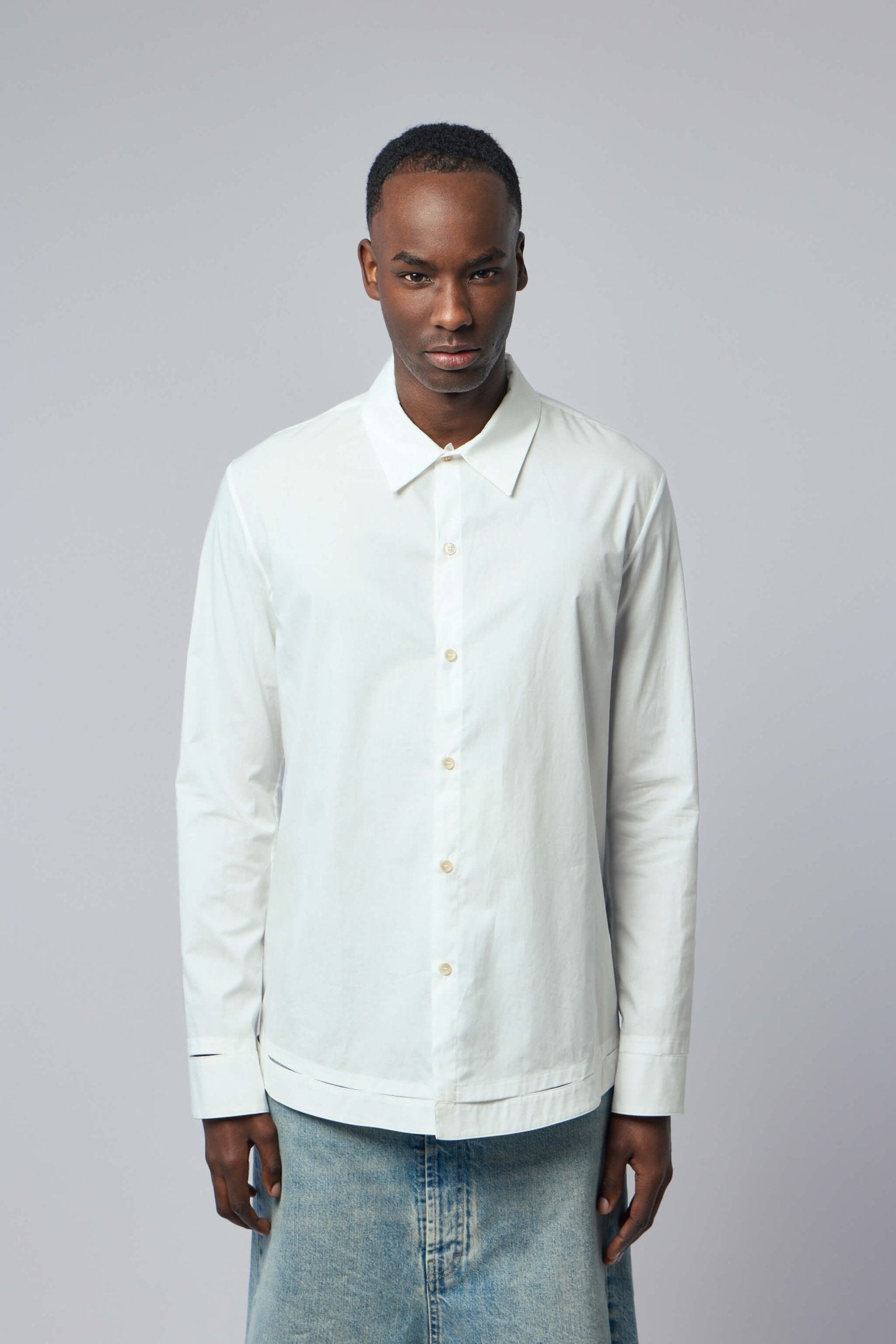 Mid Fit Shirt with Hand-stitched Hem Border