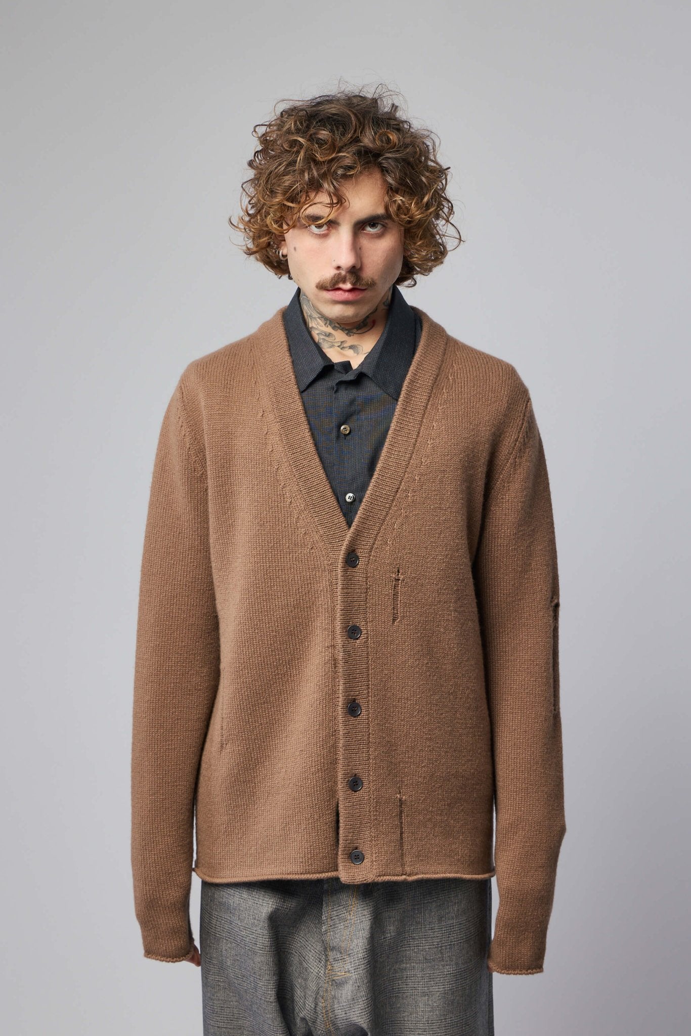 Unisex V-neck Distressed Cardigan