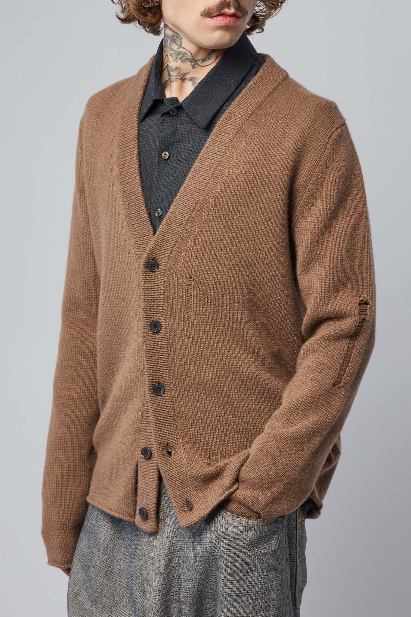 Unisex V-neck Distressed Cardigan