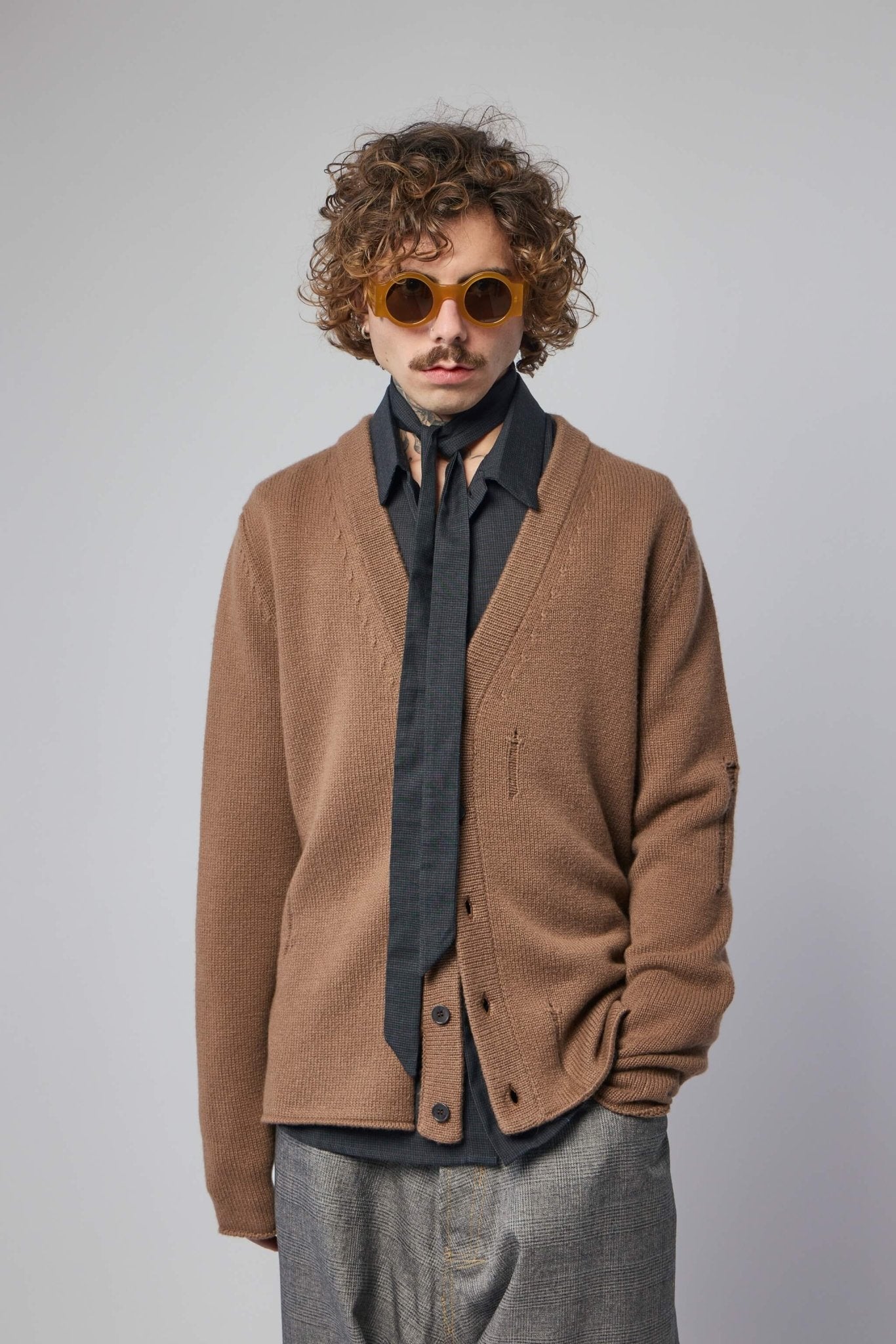 Unisex V-neck Distressed Cardigan