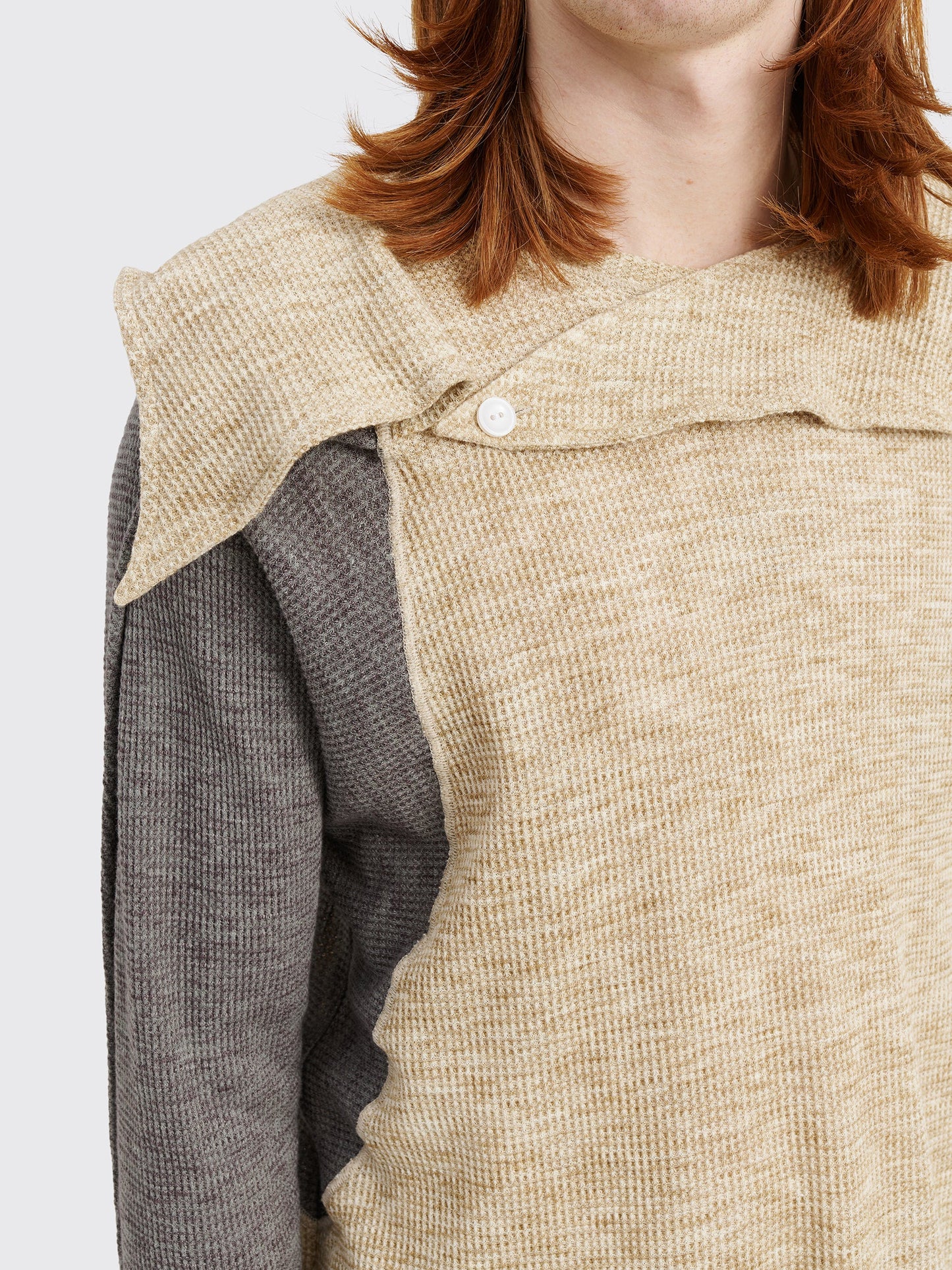 Kiko Kostadinov Solon Hooded Top Melange Jersey Desert Beige / Ash Grey