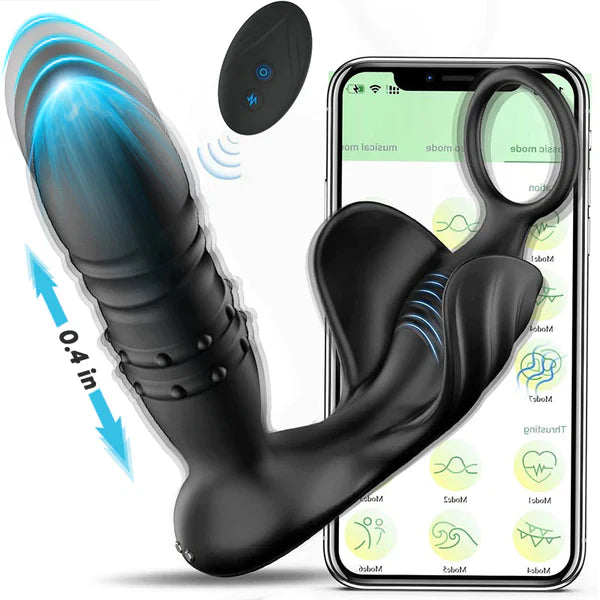 Samurai - Beads 9 Thrusting Remote Control Anal Vibrator With Cock Ring - Vibrator product image for intimate wellness and pe