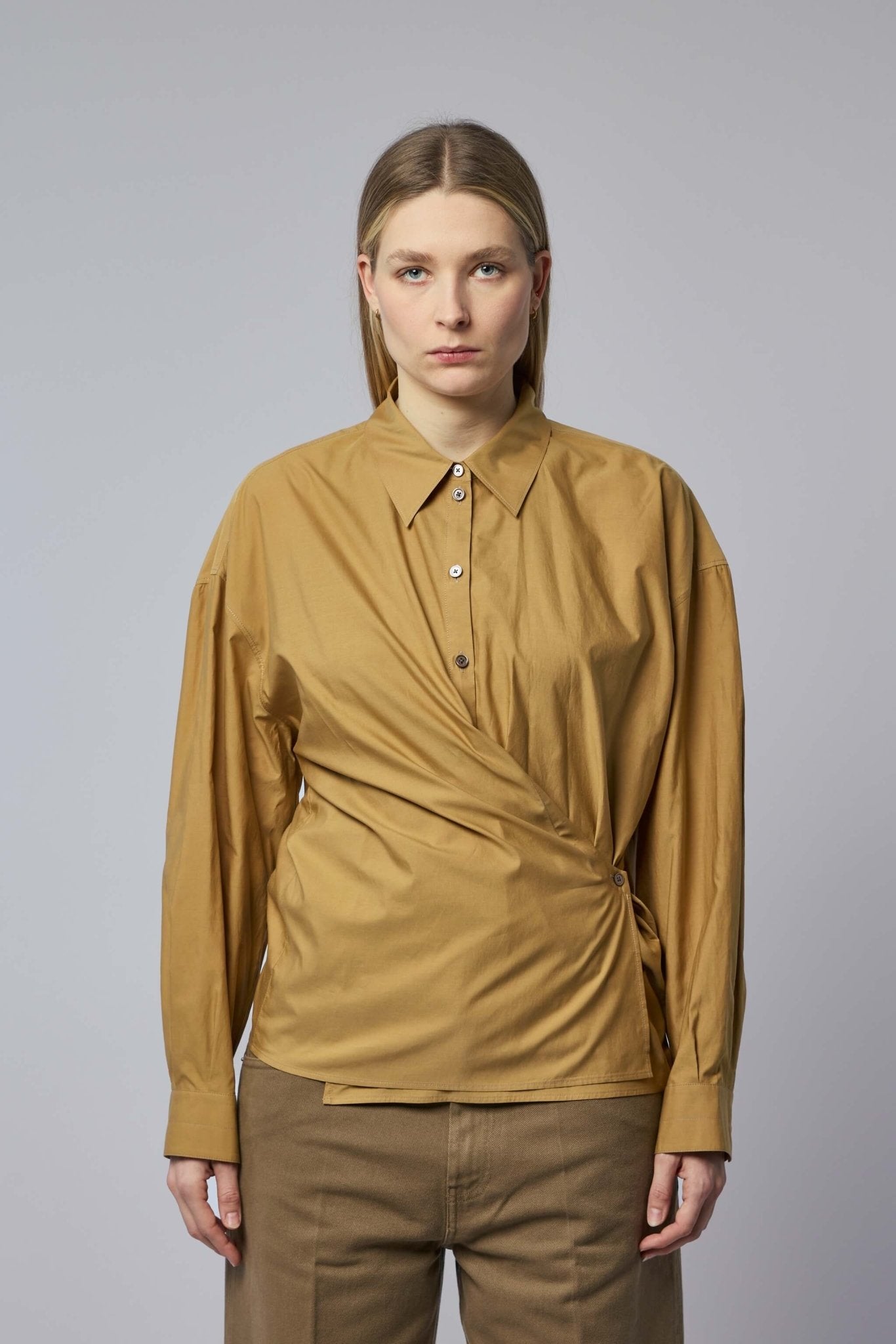 Straight Collar Twisted Shirt Women