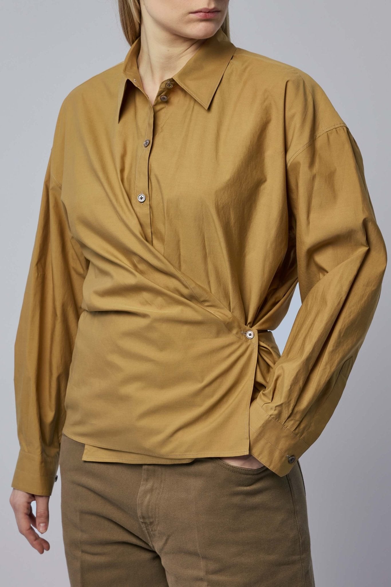 Straight Collar Twisted Shirt Women