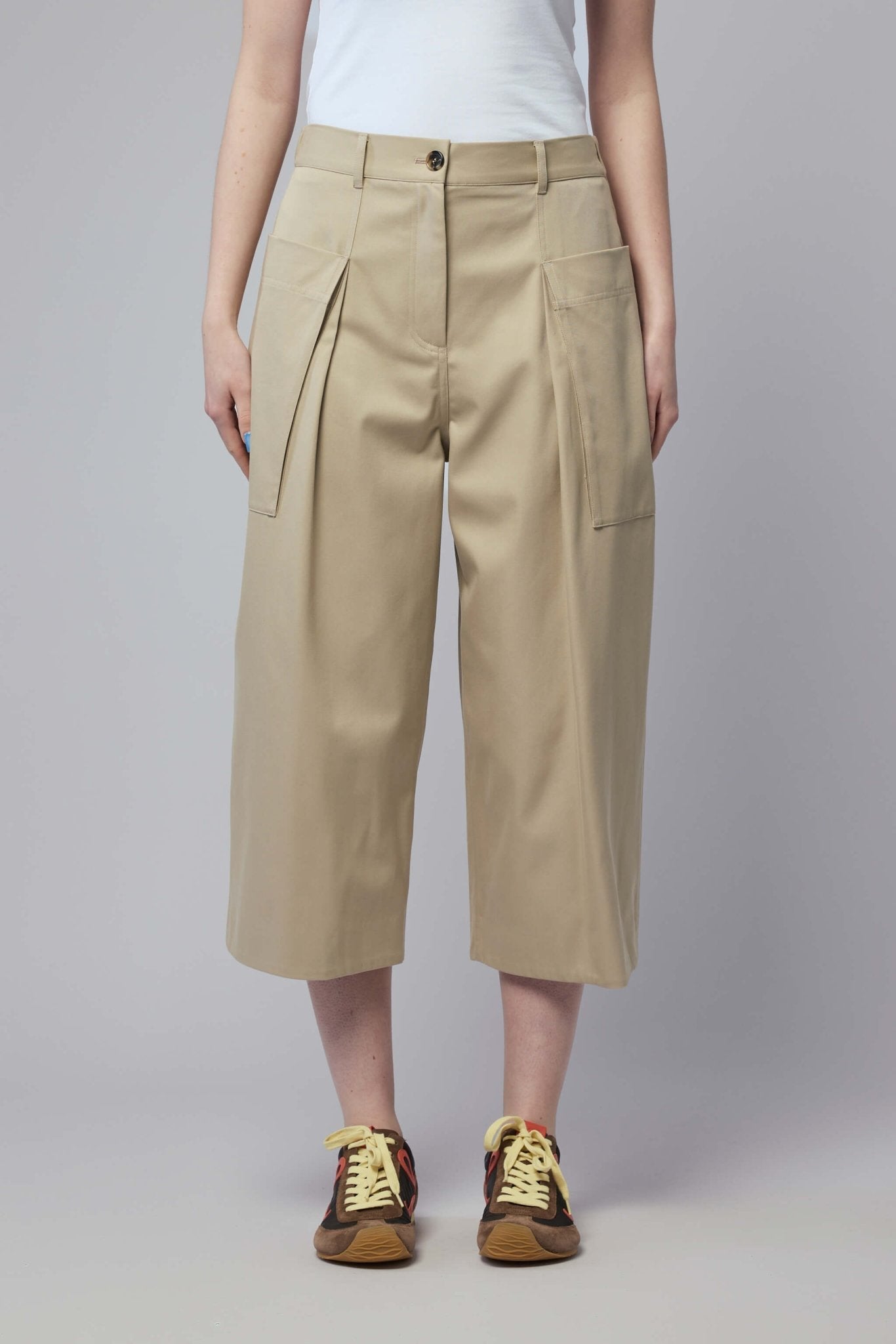 Cropped Trousers in Cotton and Silk