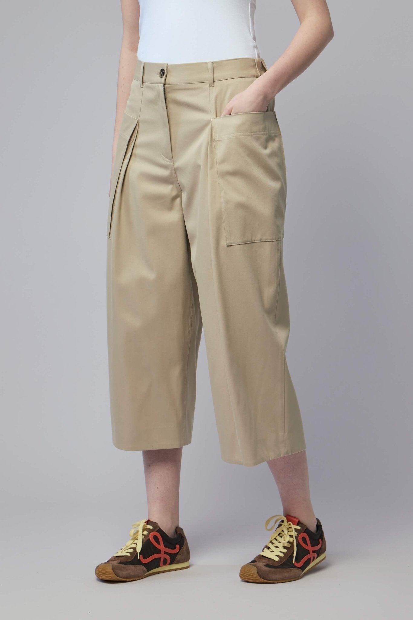Cropped Trousers in Cotton and Silk