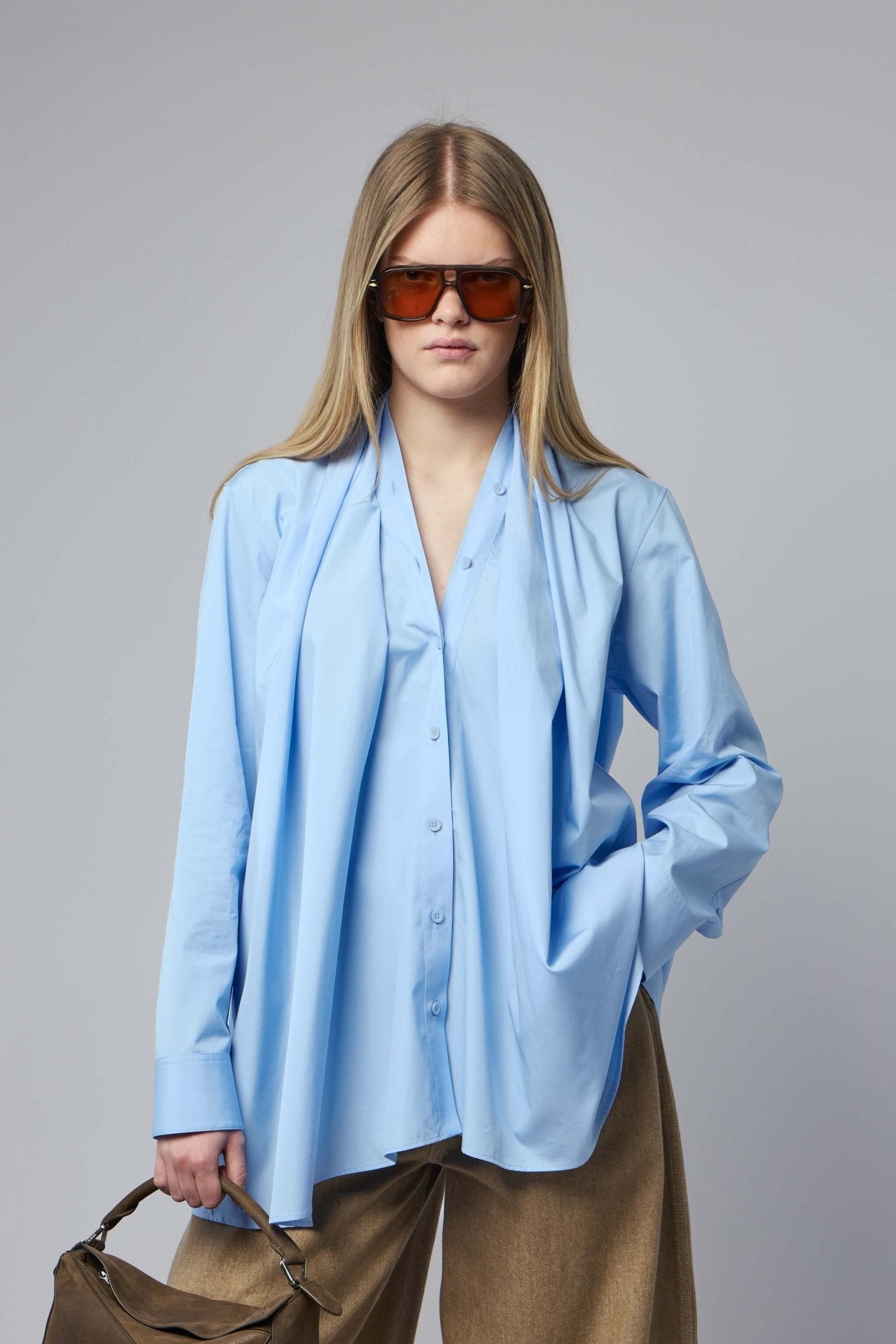 Soft Draped Blouse with Scarf Accent