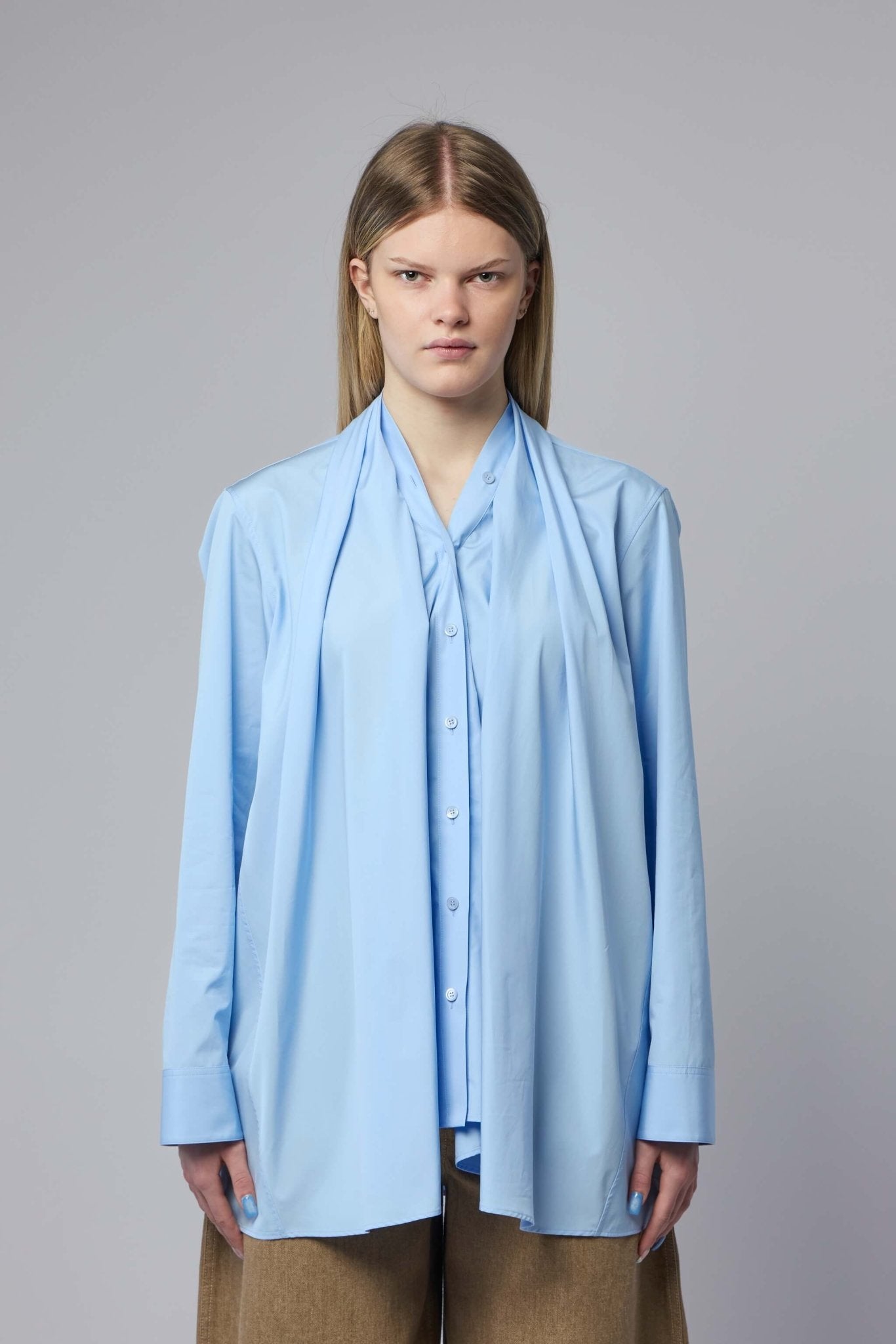 Soft Draped Blouse with Scarf Accent