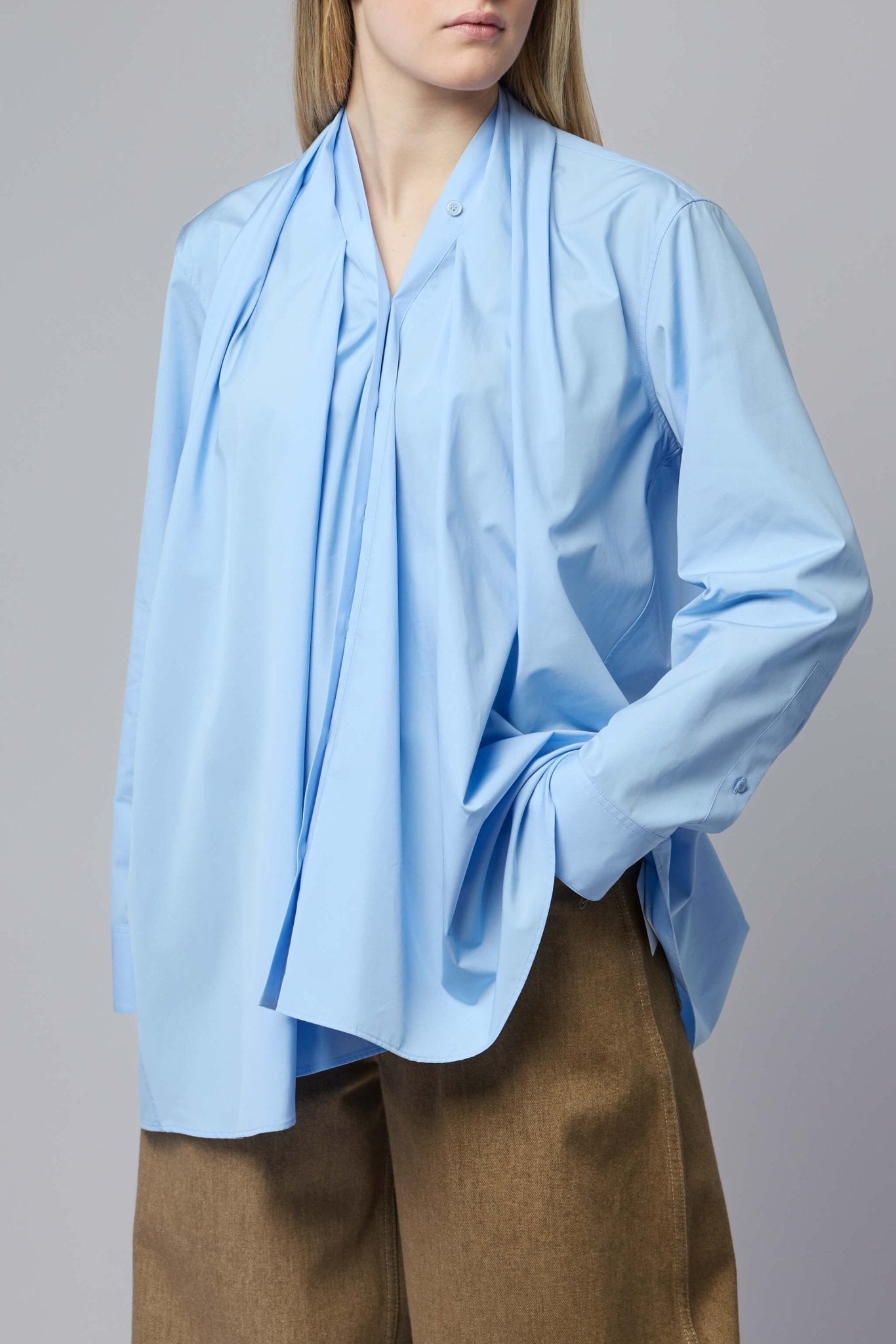 Soft Draped Blouse with Scarf Accent