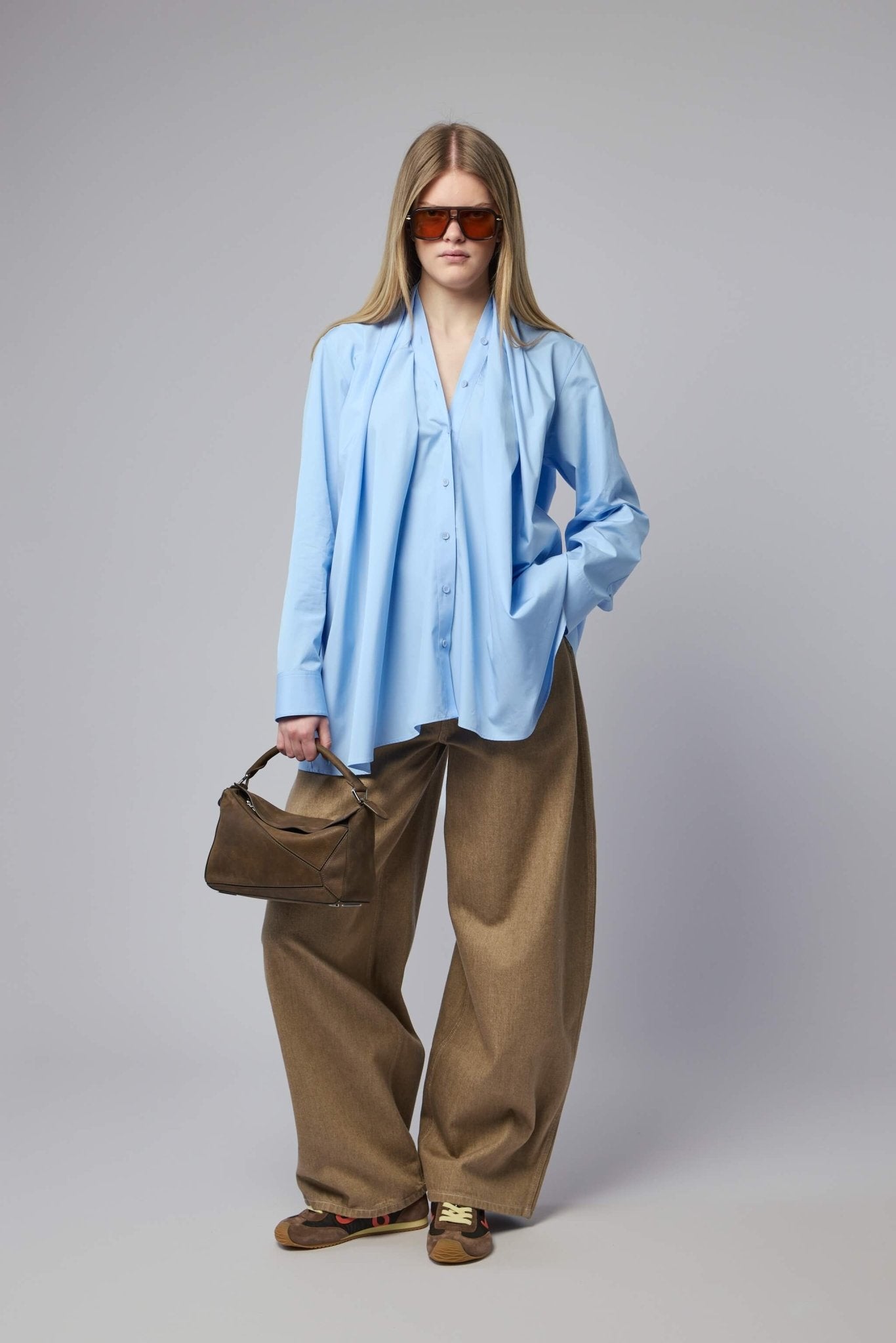 Soft Draped Blouse with Scarf Accent