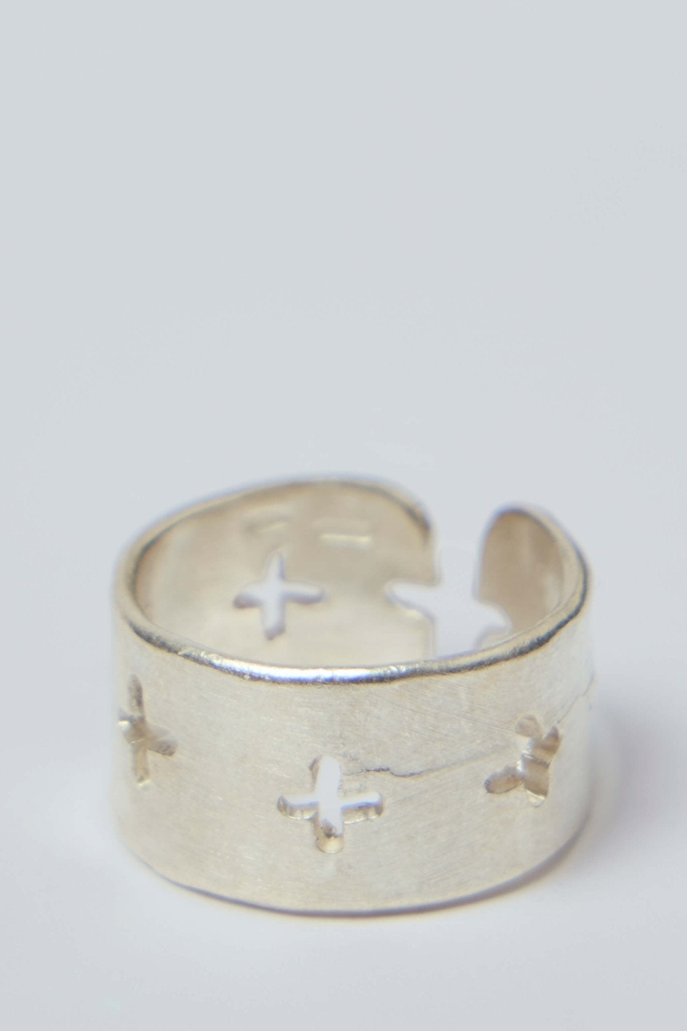 Thick Silver Stitched Multiple Cross Ring