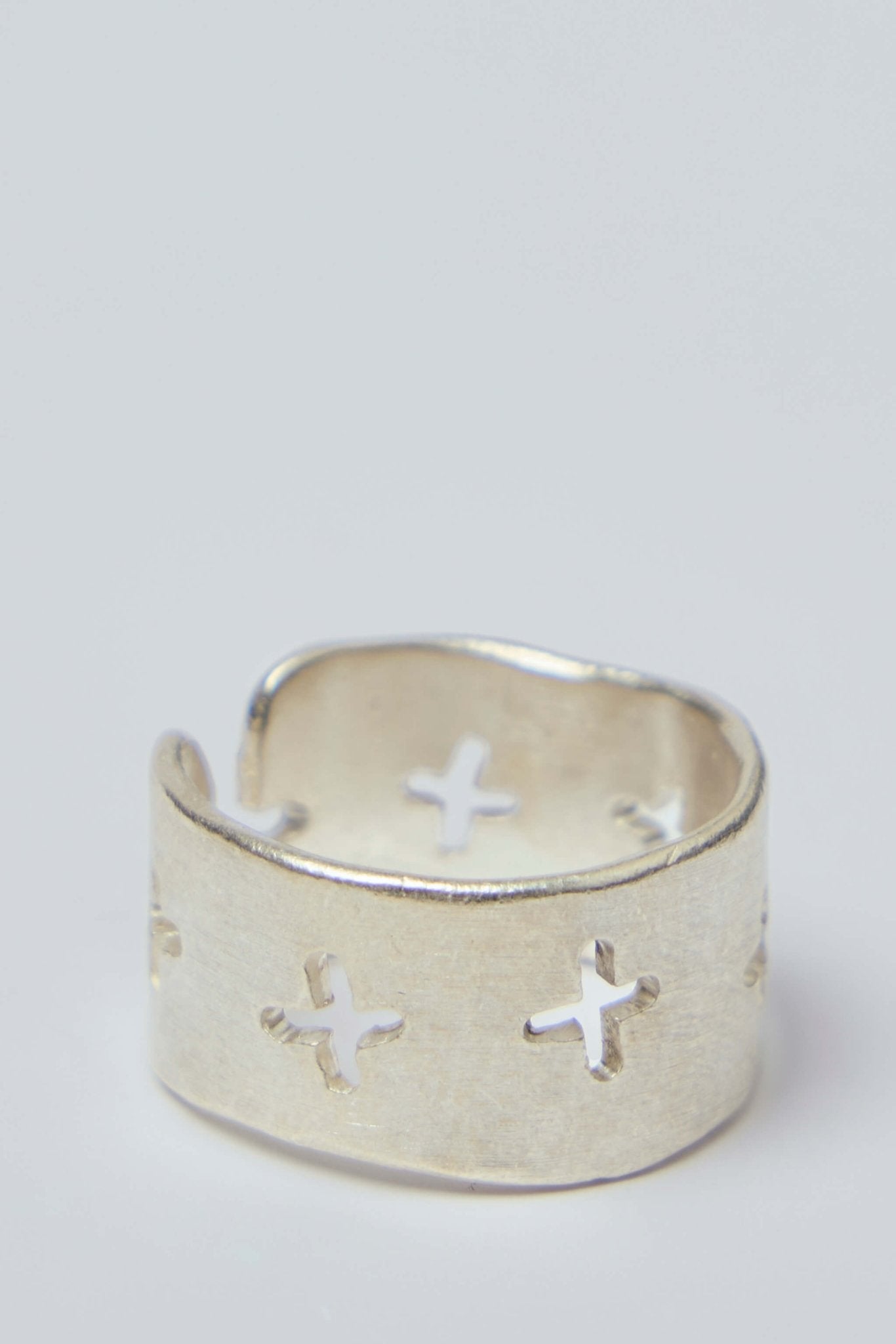 Thick Silver Stitched Multiple Cross Ring