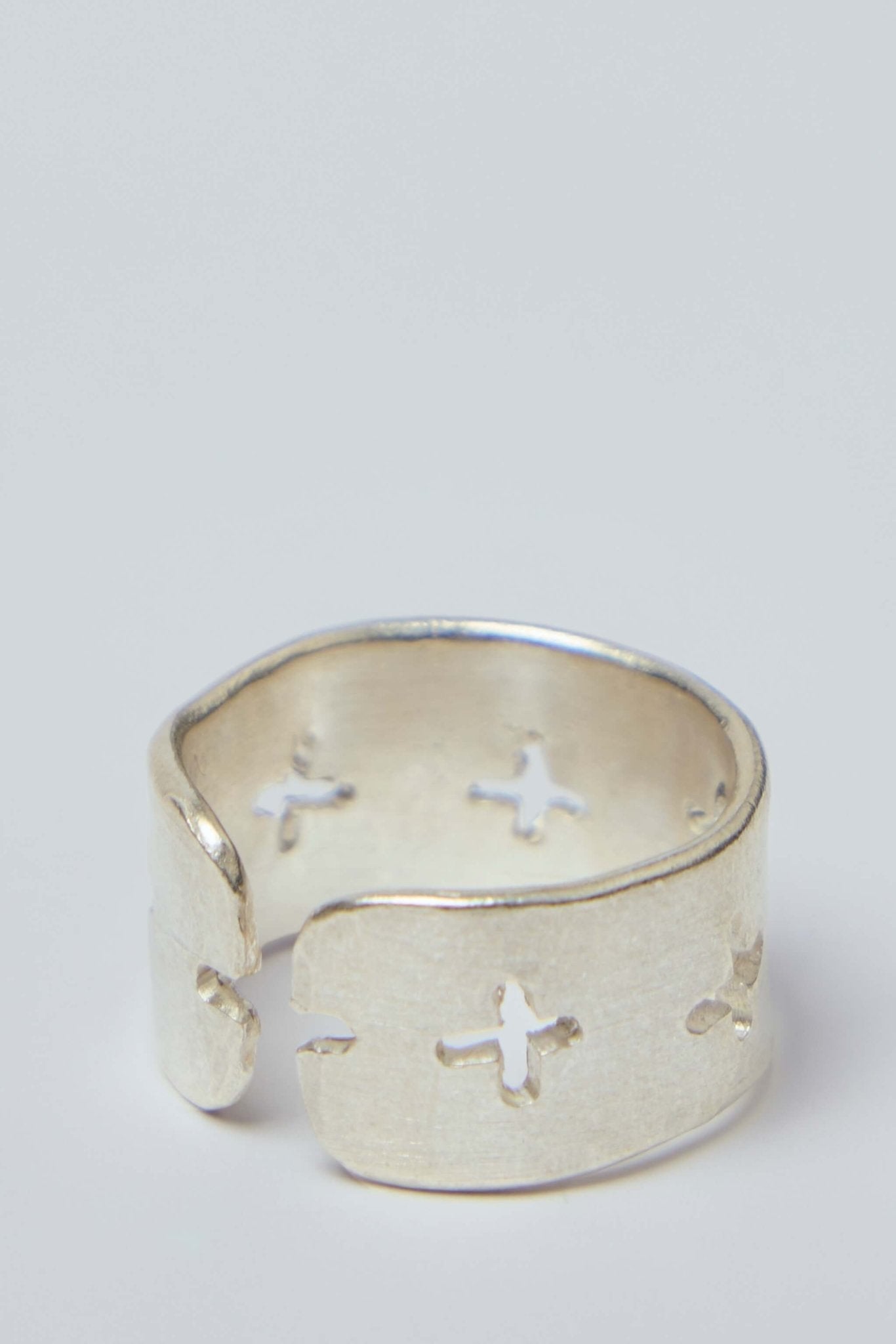 Thick Silver Stitched Multiple Cross Ring