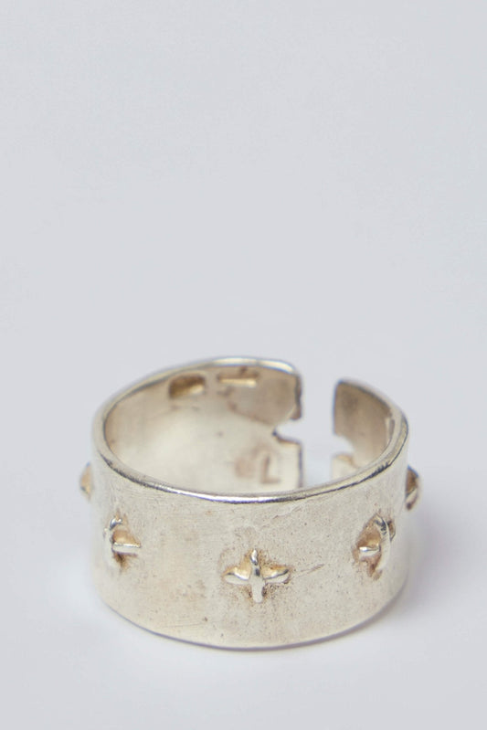 Thick Silver Stitched Multiple Cross Ring
