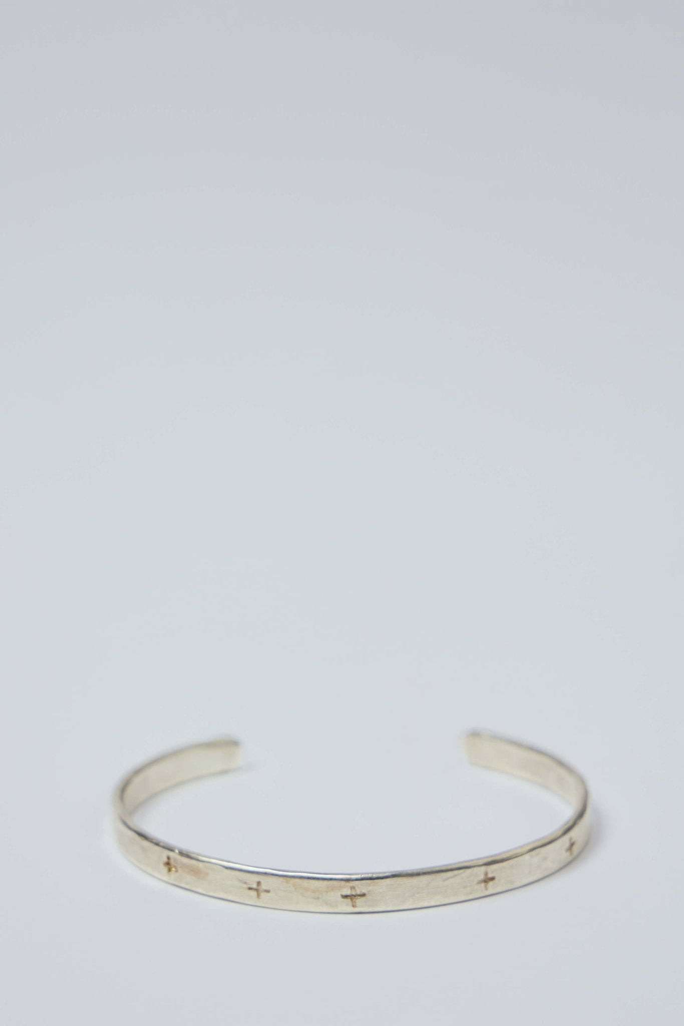Thin Cross Carved Silver Bracelet