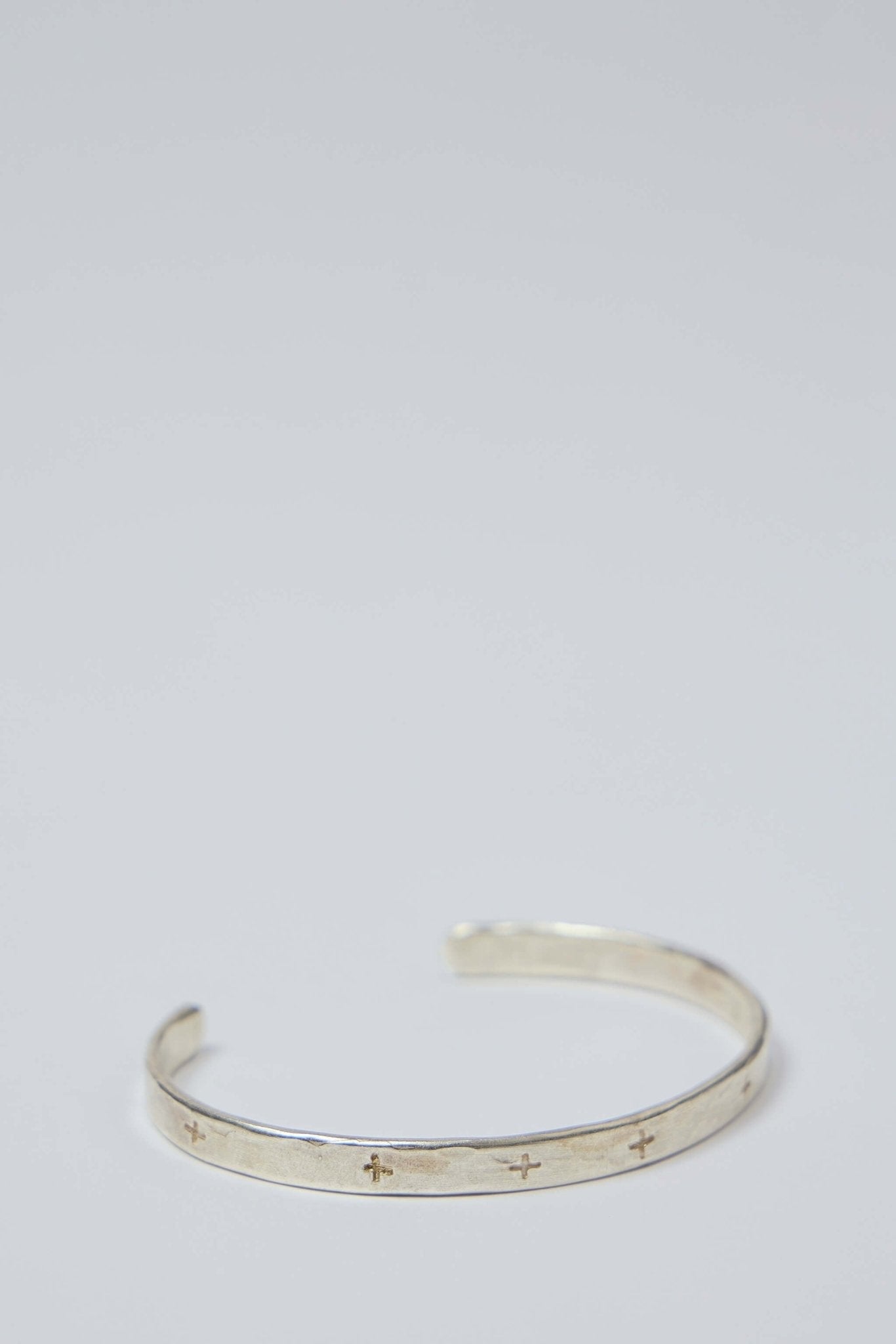 Thin Cross Carved Silver Bracelet