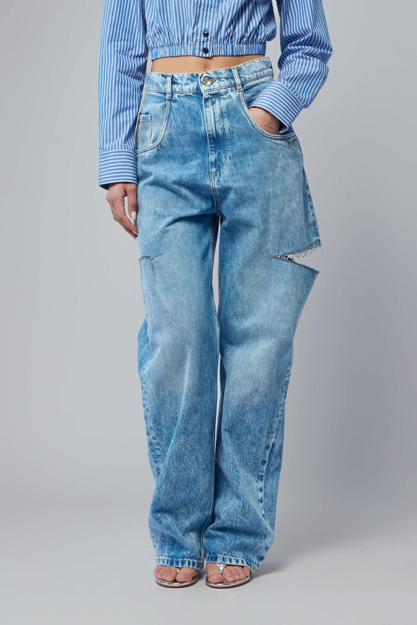 Denim Jeans with Slash Details