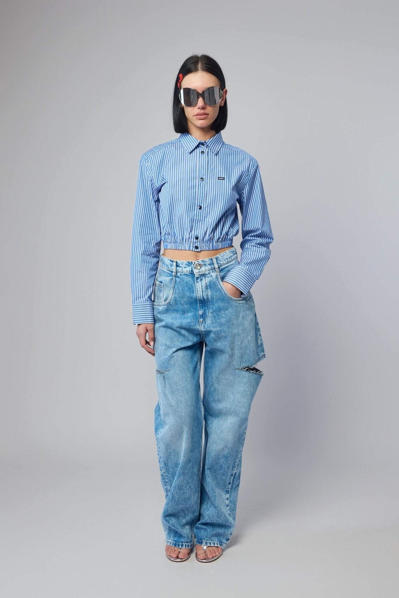 Denim Jeans with Slash Details