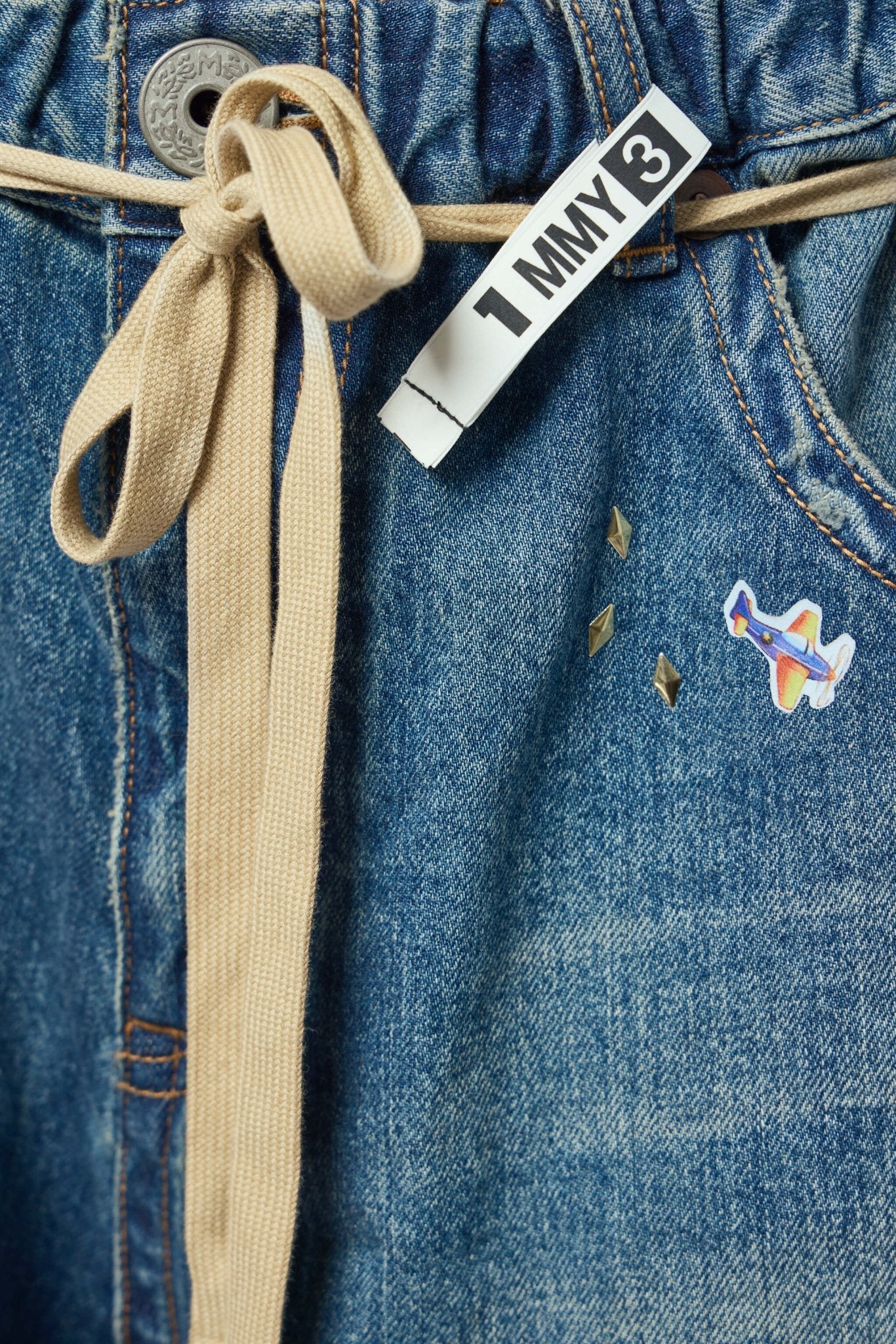 Kids Sticker Printed Denim Gather Shorts