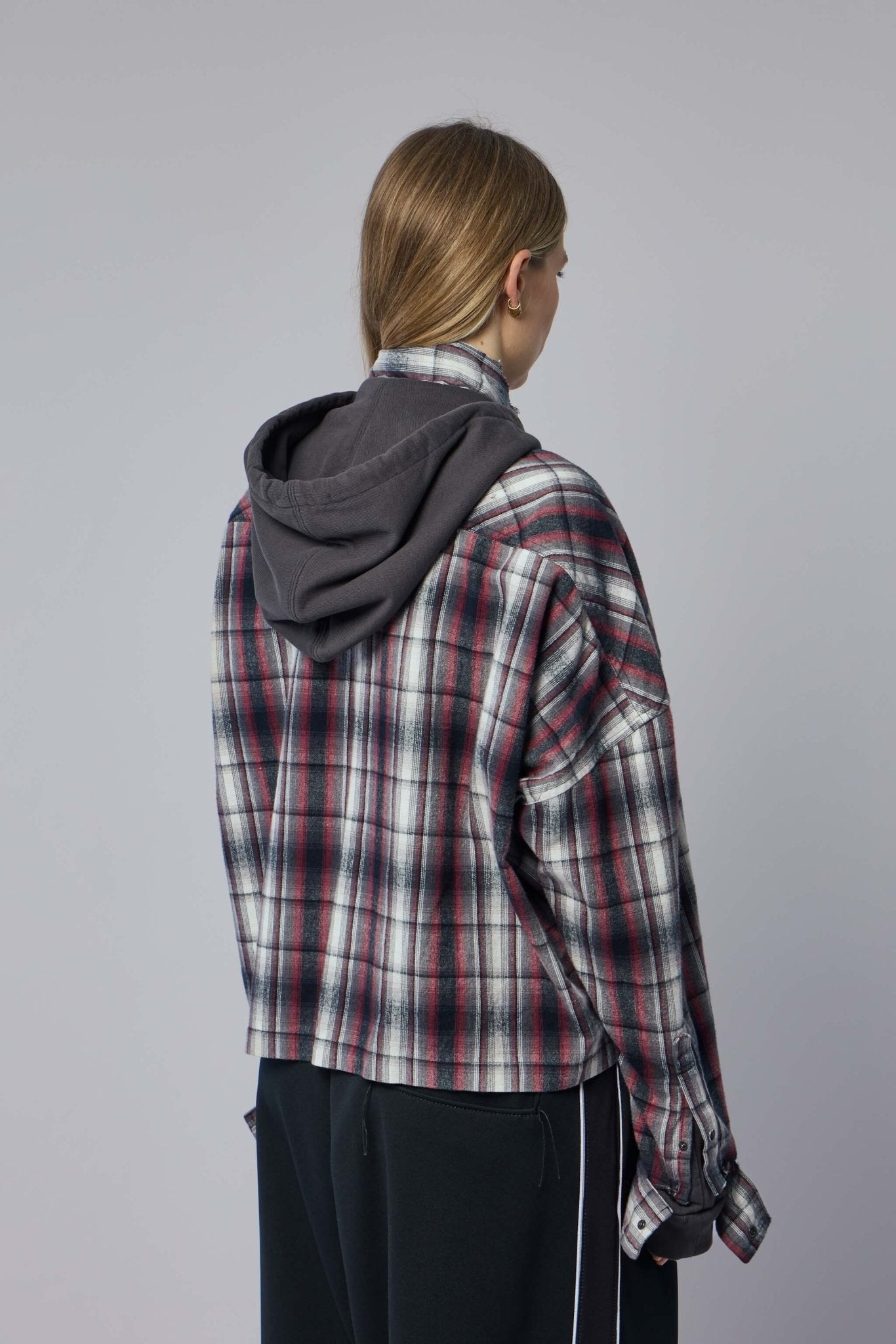 Hoodie Combine Checkered Shirt