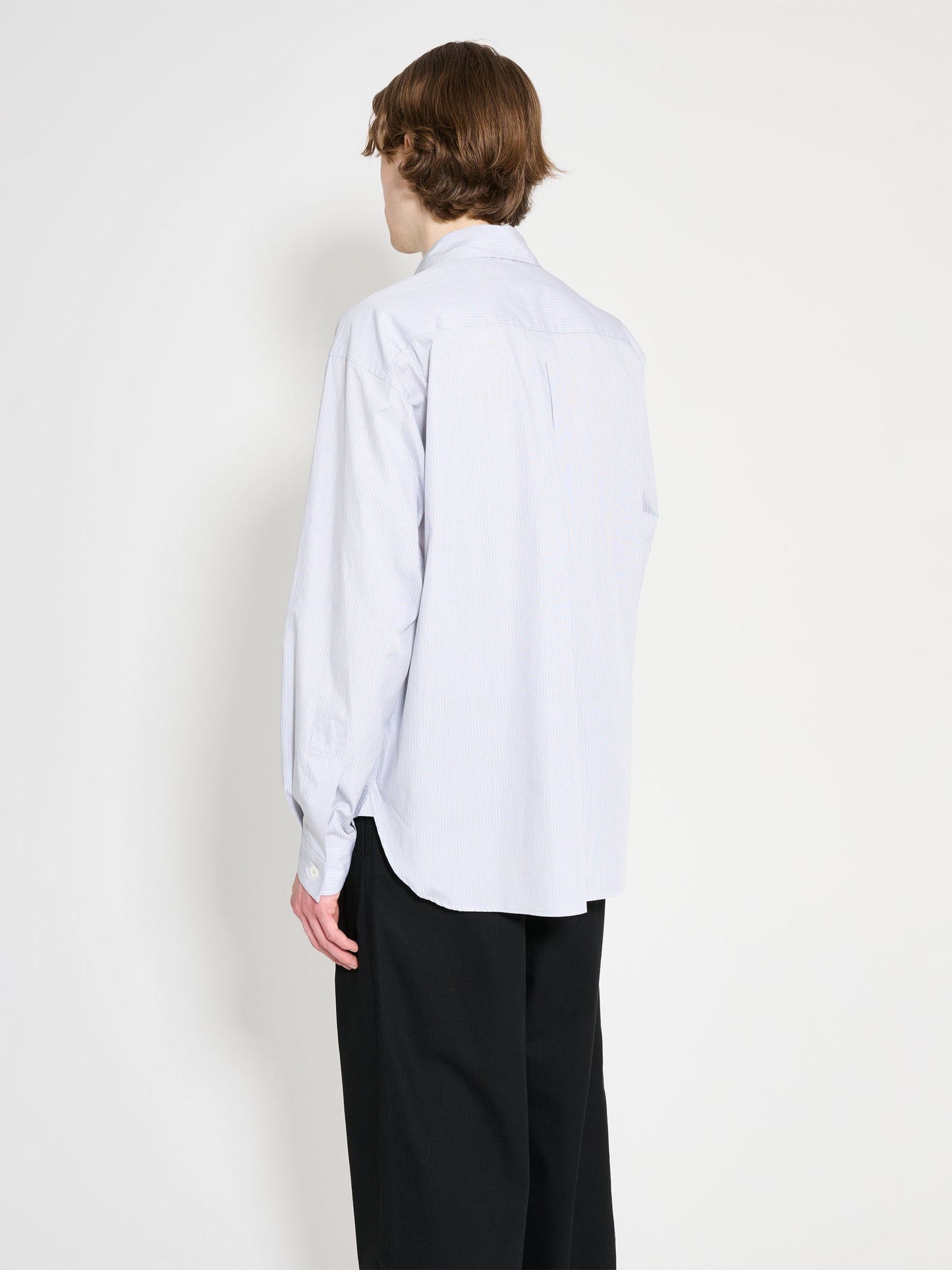 Margaret Howell Half Placket Shirt Fine Stripe Cotton Poplin Grey / White