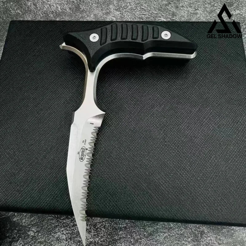 MicroTech Double bee shaped push type dagger serrated DLC blade-GS128