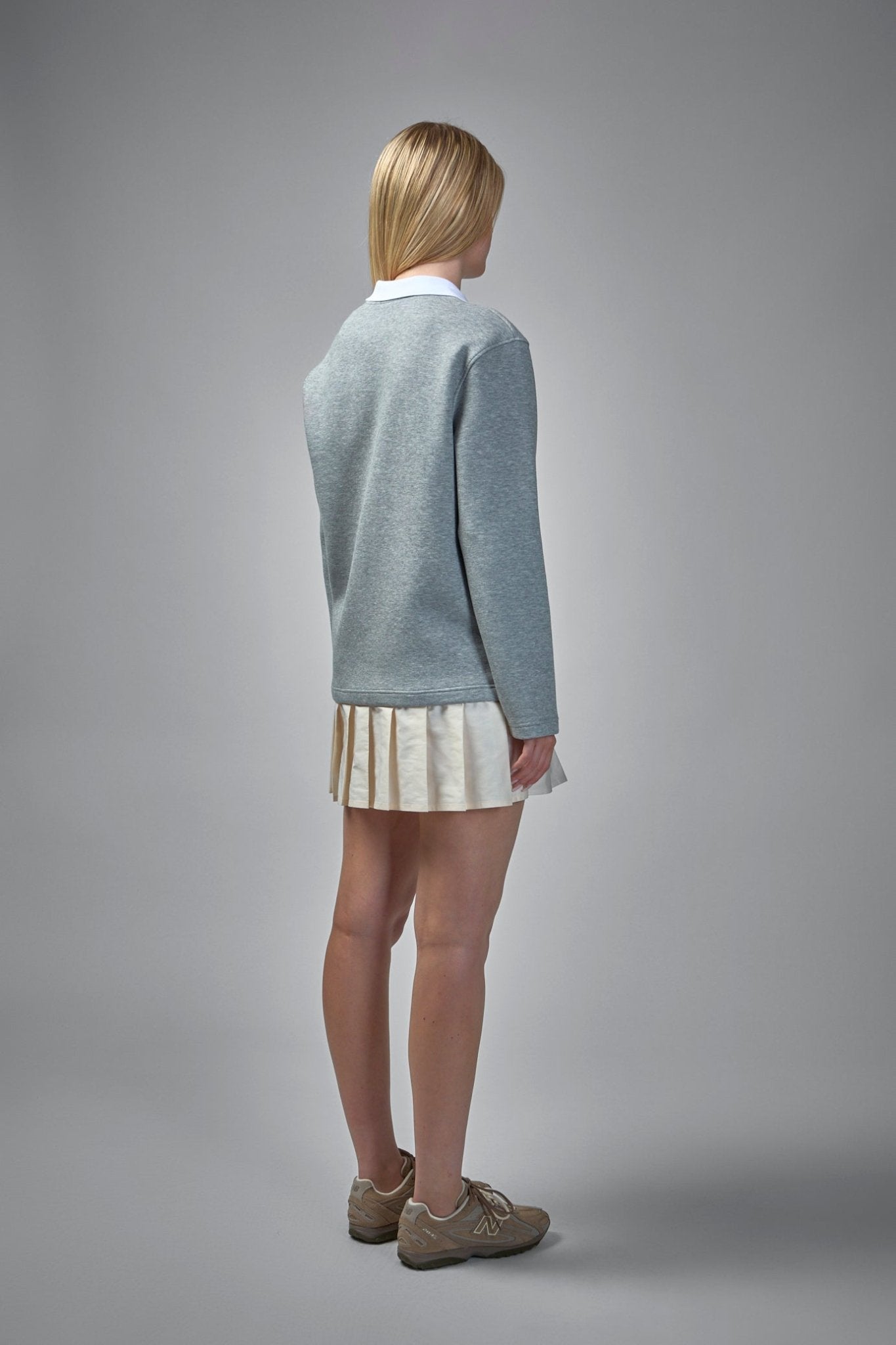 Pleated Logo Patch Long-Sleeved Polo Dress