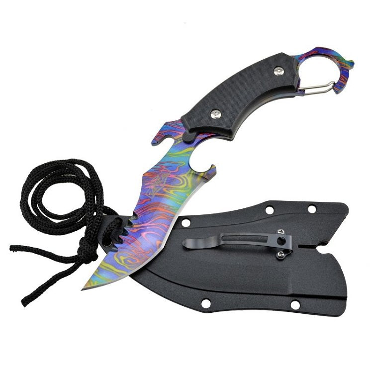 Tactical Combat Black Karambit Neck Knife Survival Hunting Fixed Blade