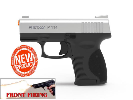 Retay 9MM Compact P114 Model Front Firing Blank Gun Chrome Finish