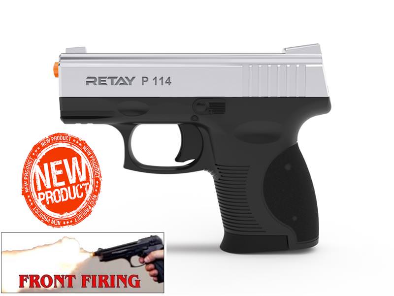 Retay 9MM Compact P114 Model Front Firing Blank Gun Nickel Finish