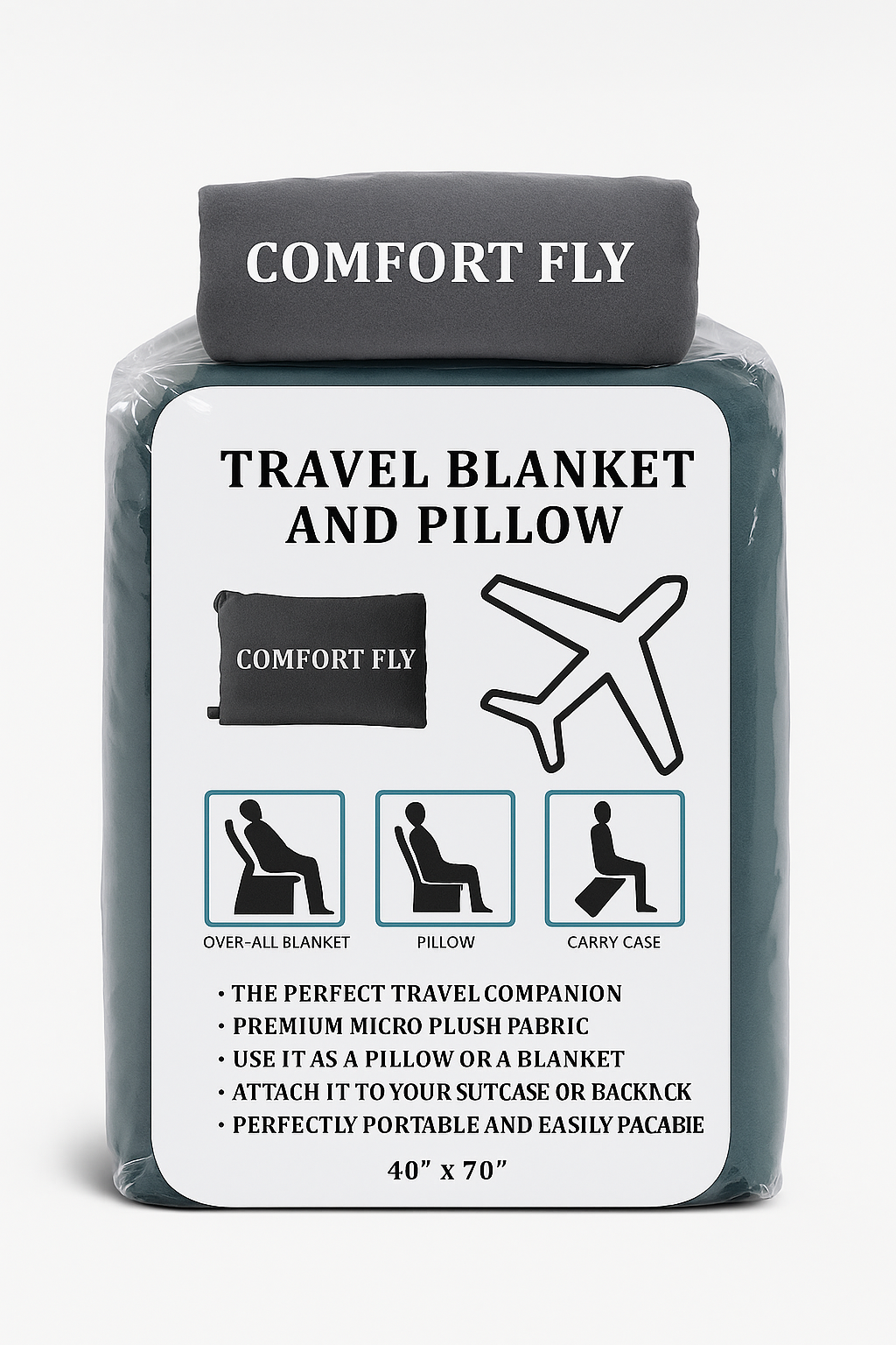 Comfort Fly Travel Blanket & Pillow – 2-in-1 Micro Plush Airplane Blanket with Carry Case (40" x 70")