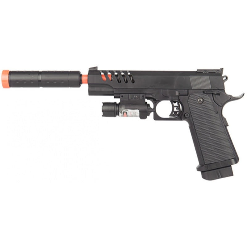Airsoft Spring M1911 Pistol with Mock Extension and Laser