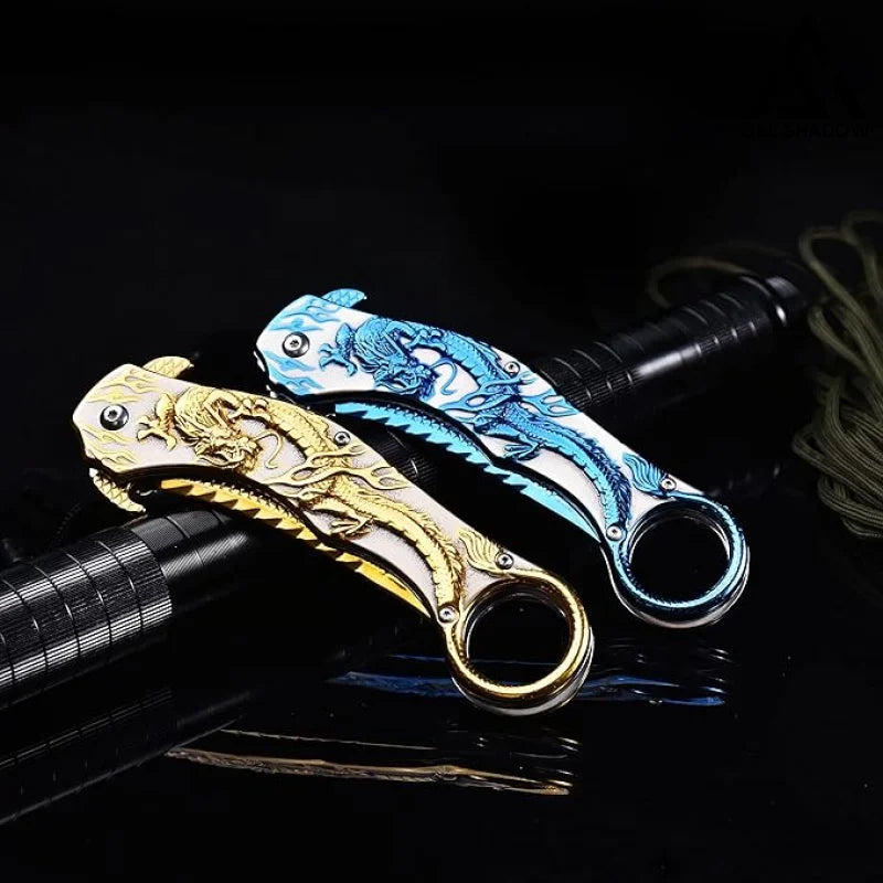 Portable folding knife with gold dragon relief design-GS14