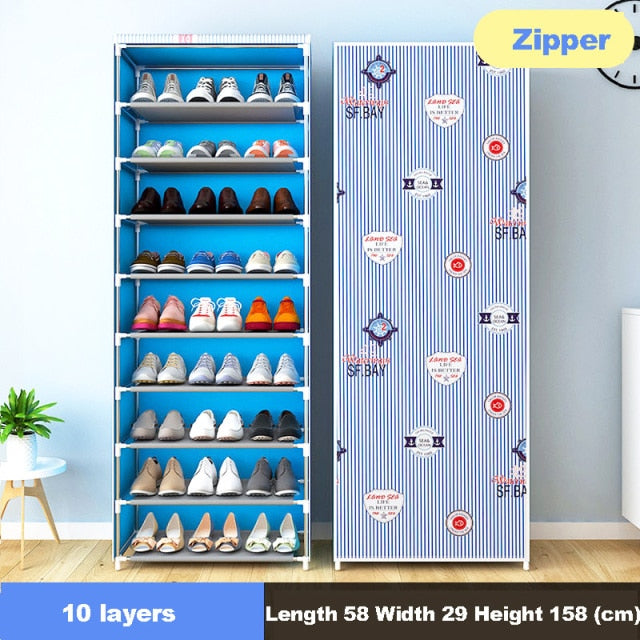 Multilayer Shoe Cabinet Simple Dustproof Home Space-saving indoor Assembly Nonwoven Fabric With Zipper Closed Storage Shoe Rack