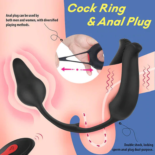 9 MODES VIBRATING COCK RING & ANUL PLUG MASSAGER - Cock Ring product image for intimate wellness and personal care