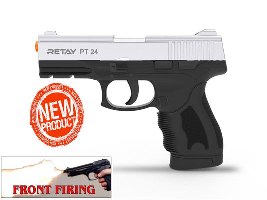 Retay 9MM P 24 Model Front Firing Blank Gun Chrome Finish