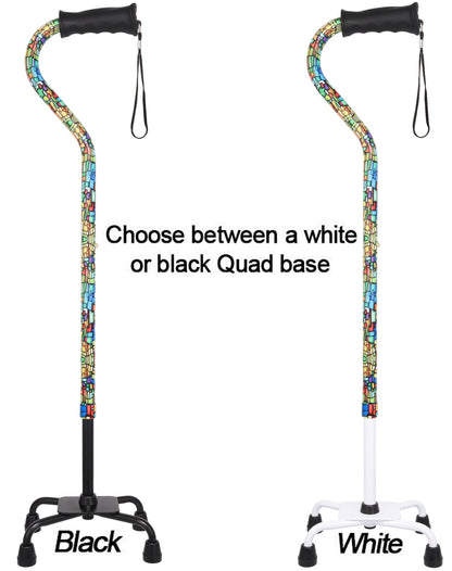 Mosaic Stained: Supportive Quad Base Cane - Comfort Grip