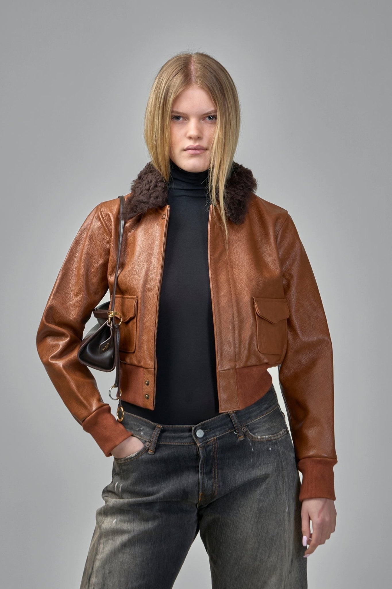 Cropped Shrunken Zip-Up Bomber