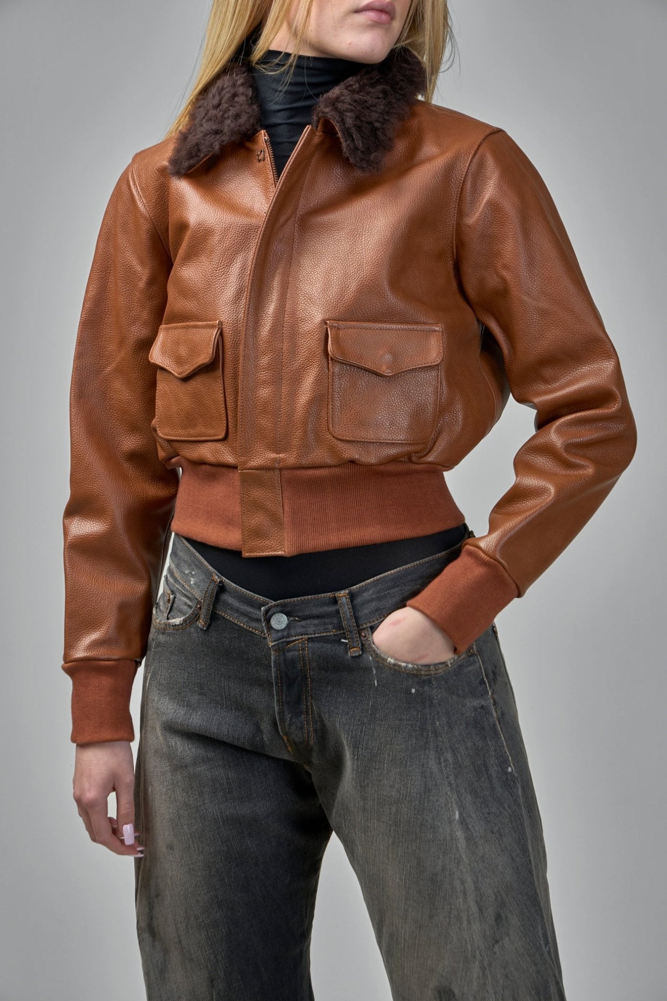 Cropped Shrunken Zip-Up Bomber