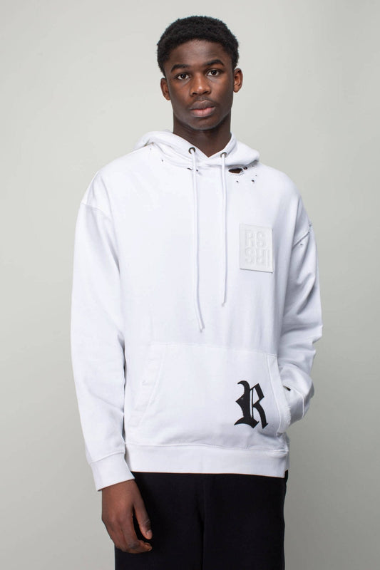 Destroyed Regular Fit Hoodie with R Print