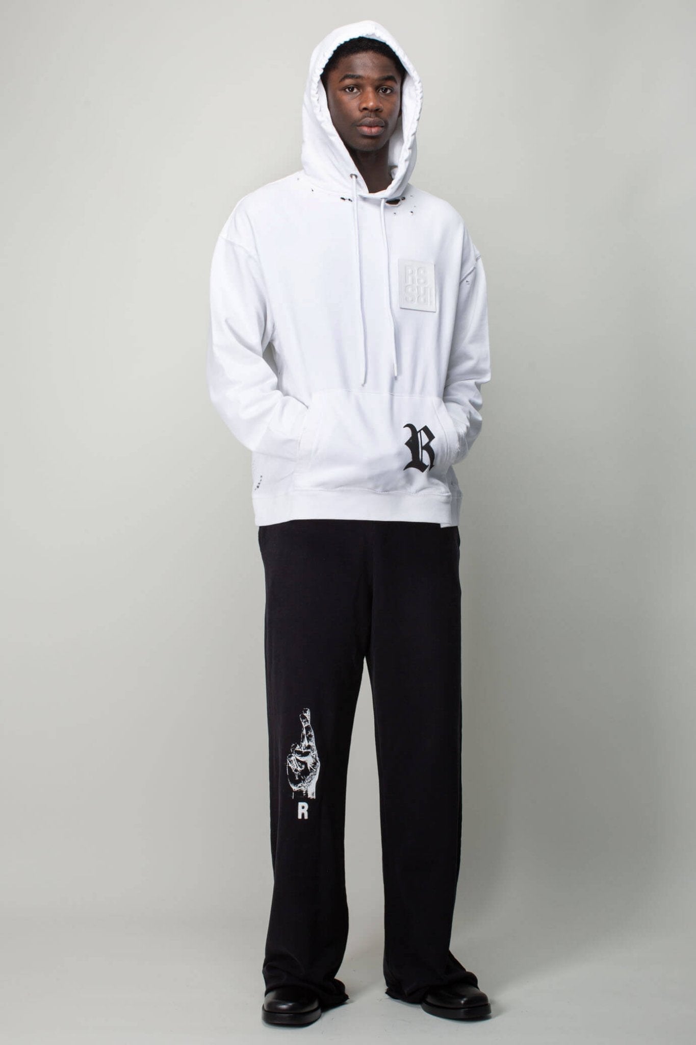 Destroyed Regular Fit Hoodie with R Print